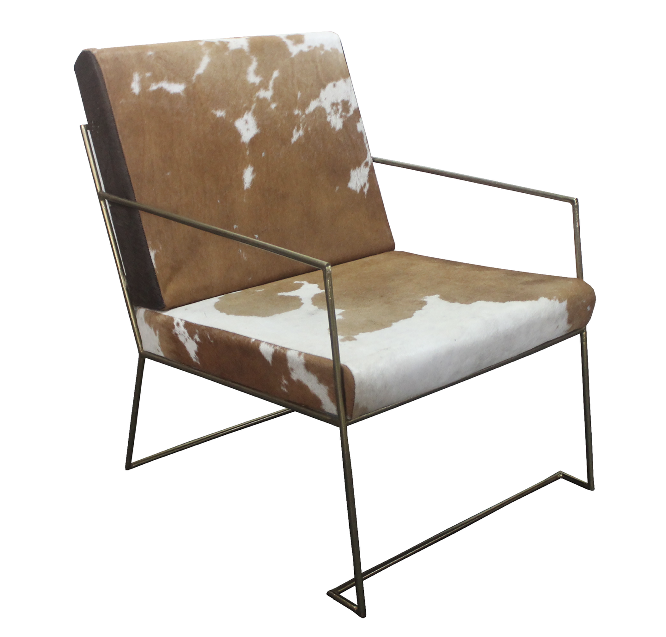 Cowhide Lounge Chair With Gold Steel Frame 
