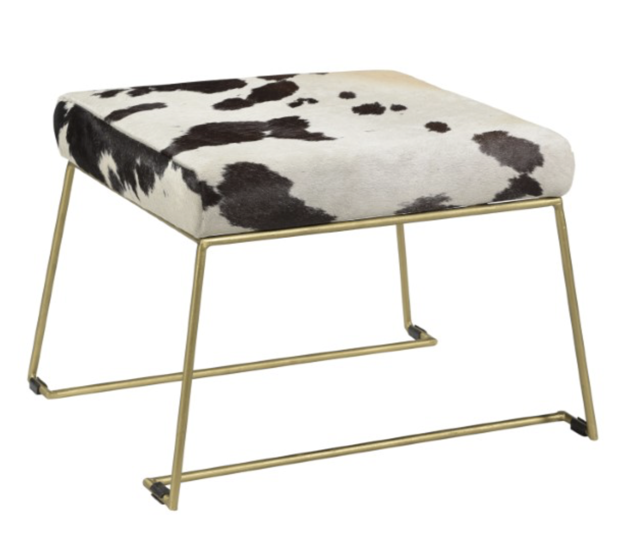 Cowhide Foot Stool With Gold Steel Frame
