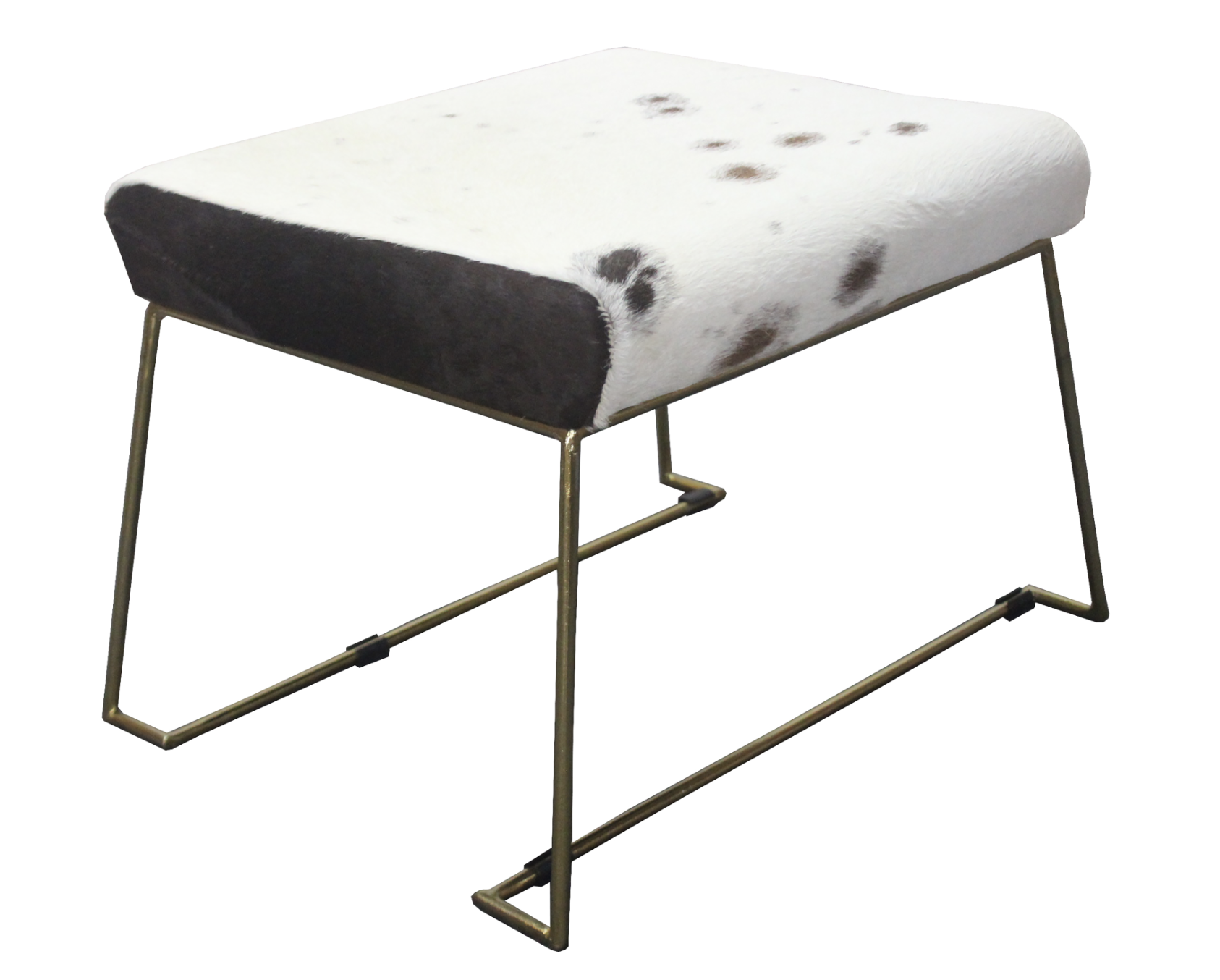 Cowhide Foot Stool With Gold Steel Frame