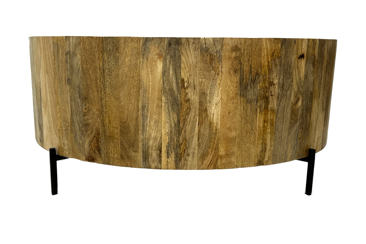 Round Wood Coffee Table with Steel Base 
