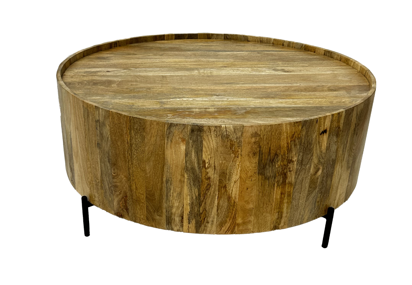 Round Wood Coffee Table with Steel Base 