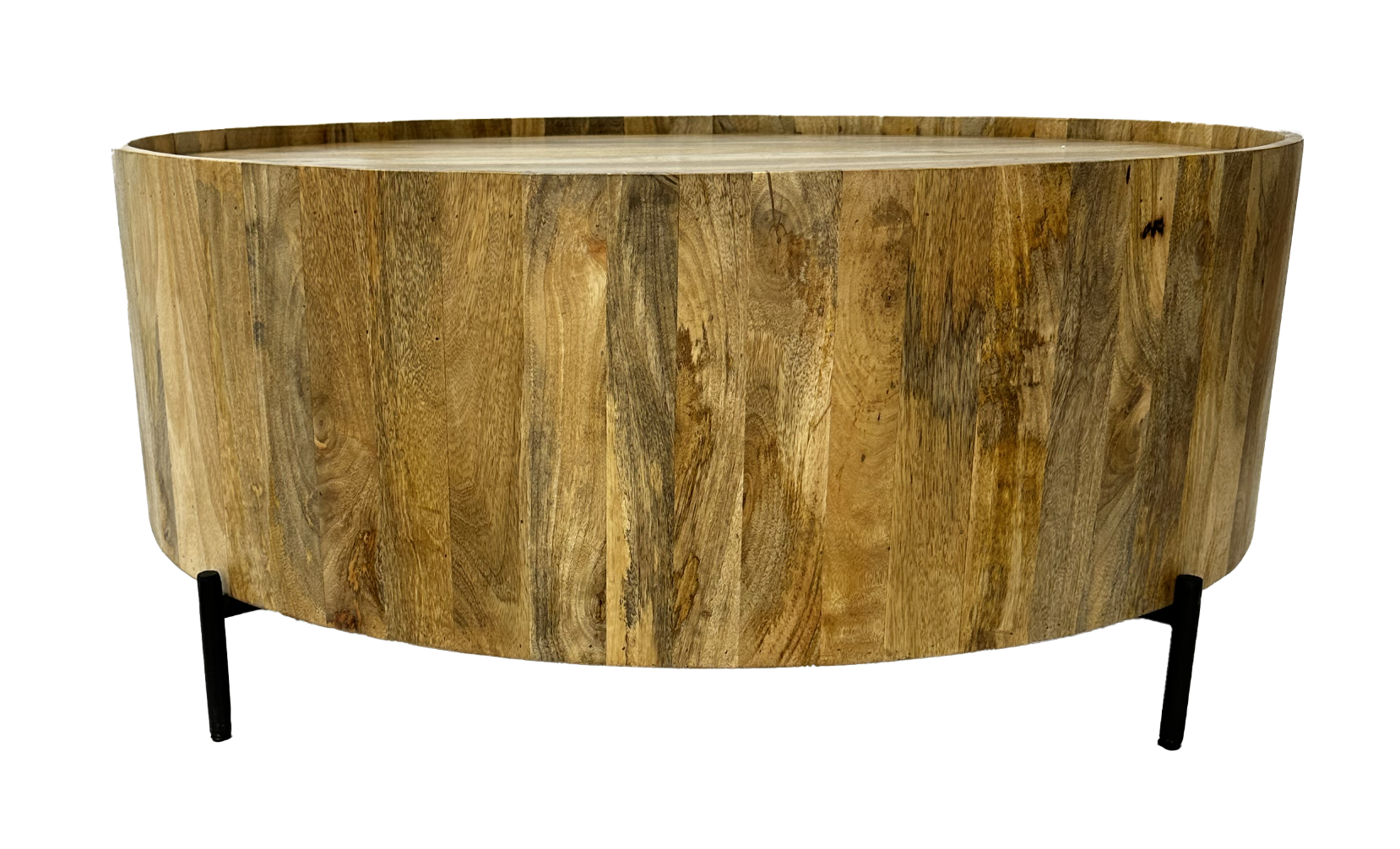 Round Wood Coffee Table with Steel Base 