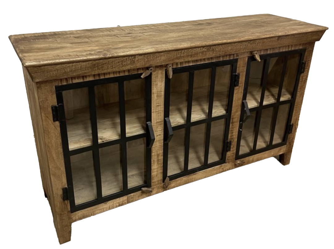 Wood 3 Door Sideboard with Glass Doors 