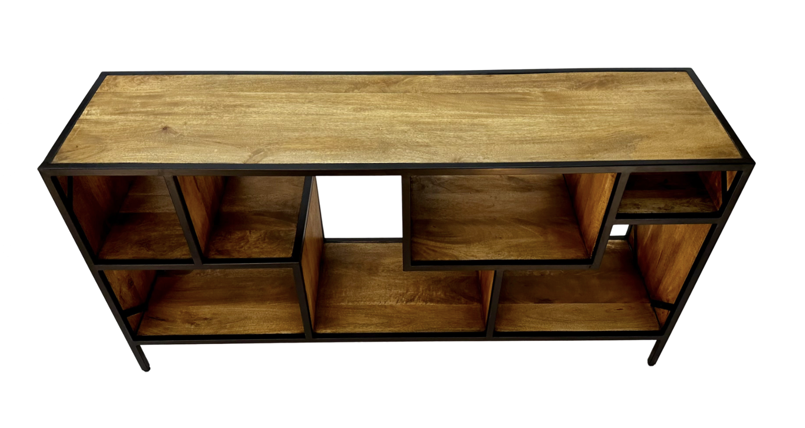 Wood and Steel Multilevel Console