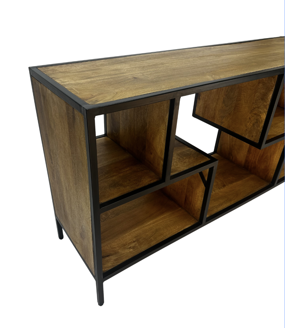 Wood and Steel Multilevel Console