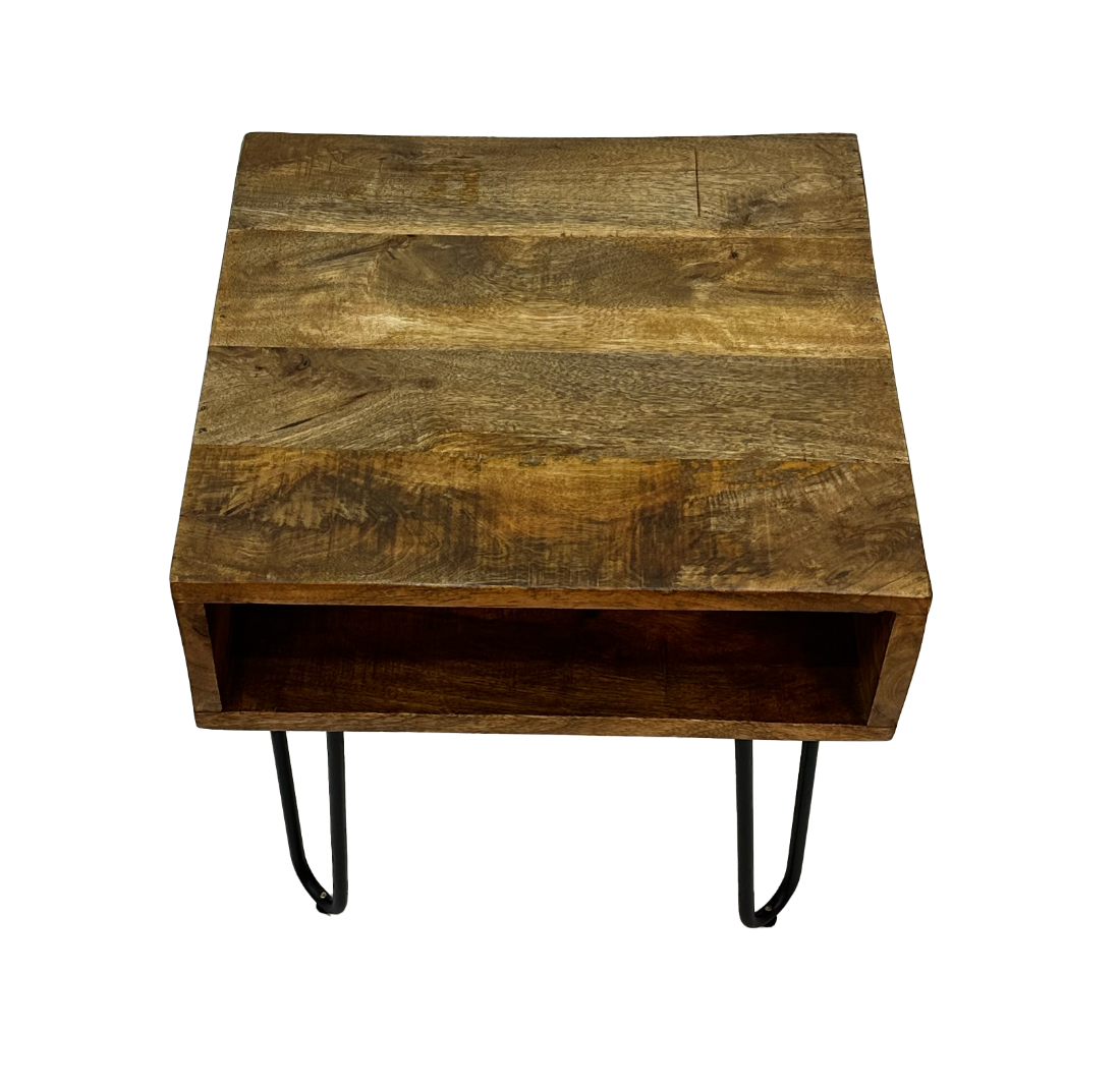 Wood Side Table with Hairpin Legs