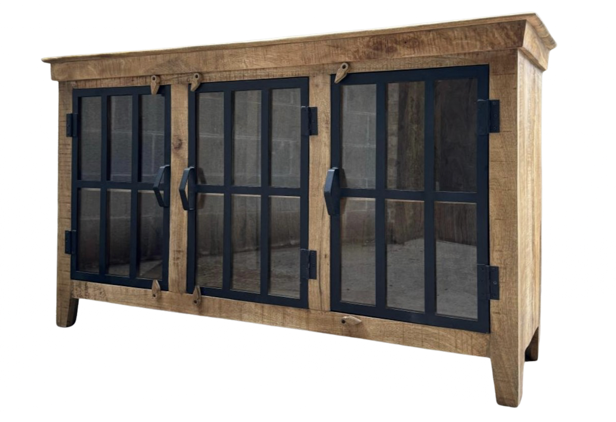 Wood 3 Door Sideboard with Glass Doors 