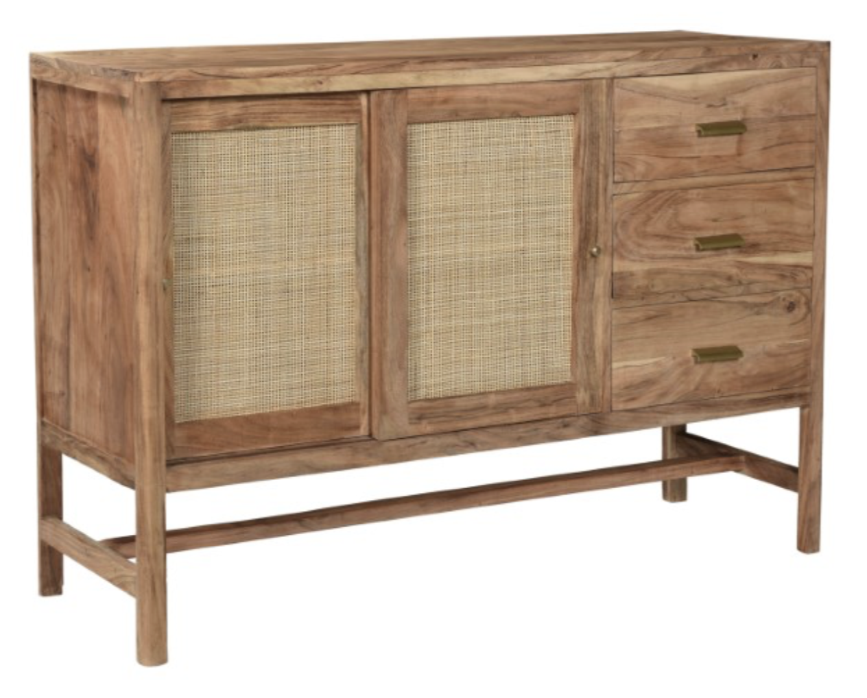 Wood Sideboard with Rattan Doors and 3 Drawers 