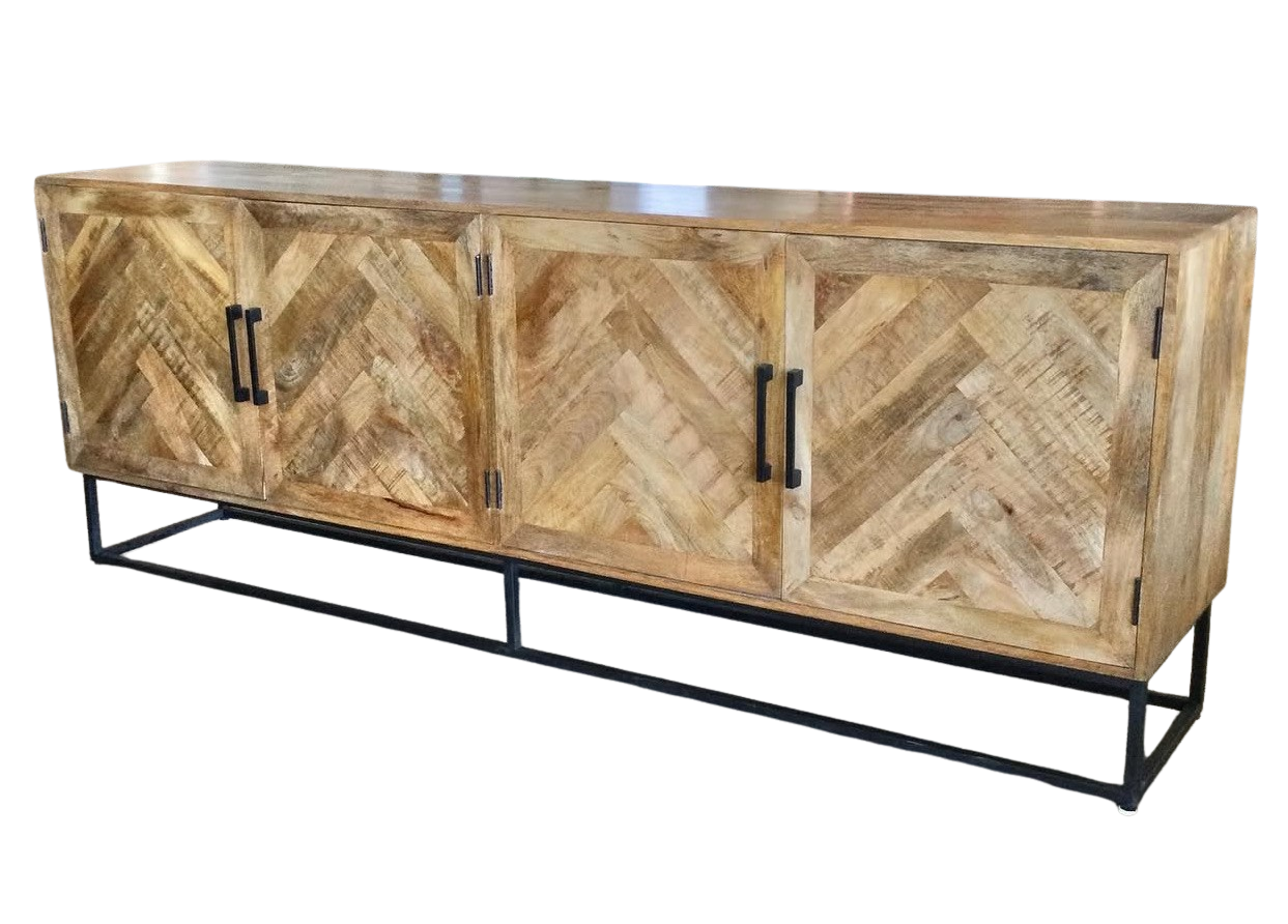 Geometric 4 Door Wood Sideboard 