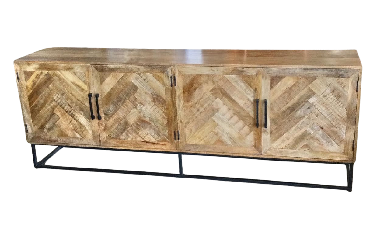 Geometric 4 Door Wood Sideboard 