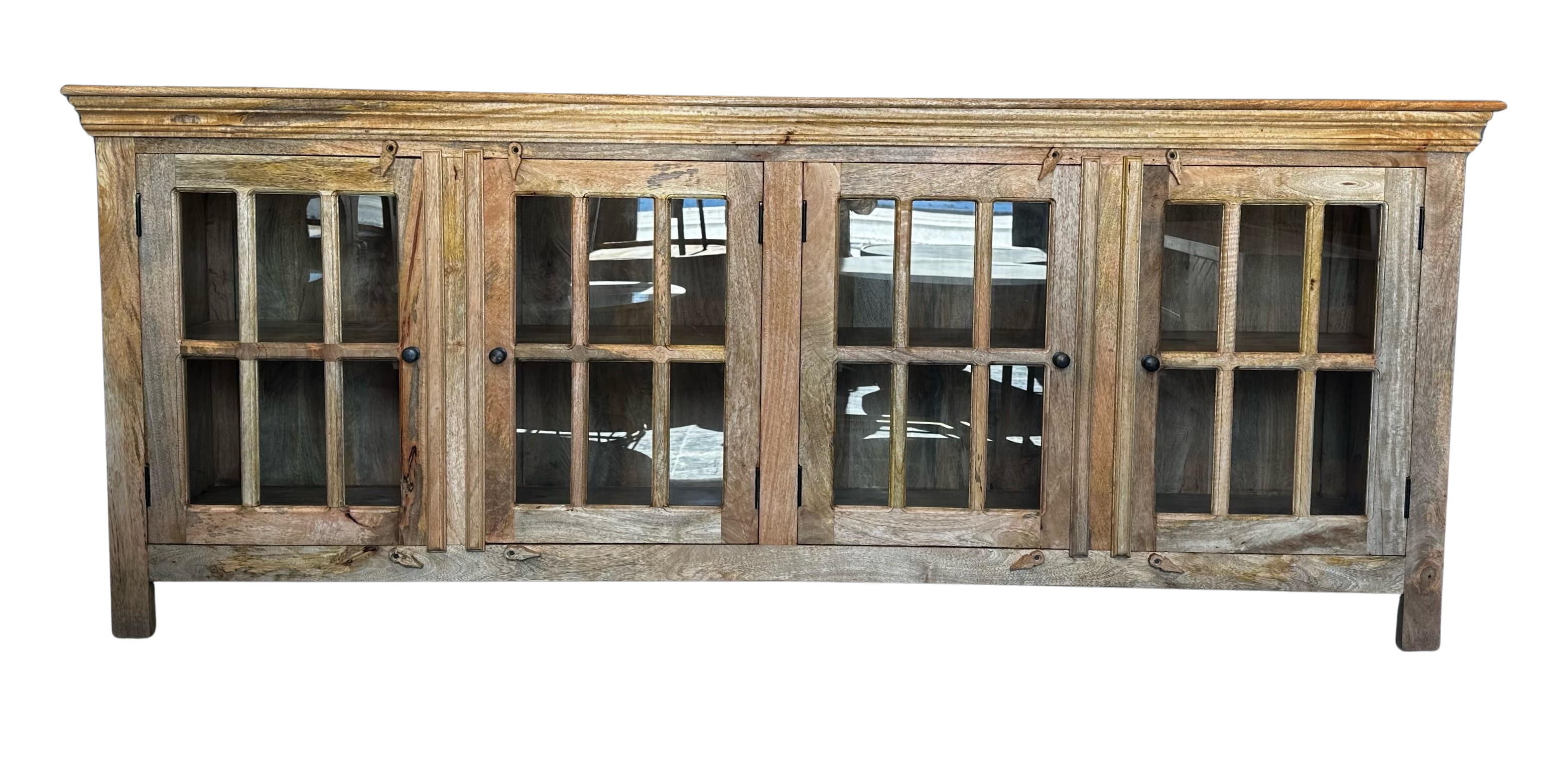 Wood 4 Door Sideboard with Glass Doors 