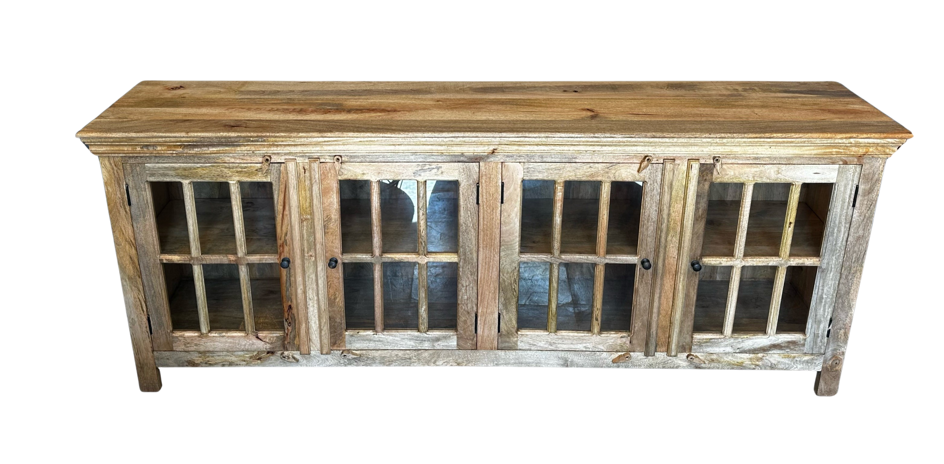 Wood 4 Door Sideboard with Glass Doors 