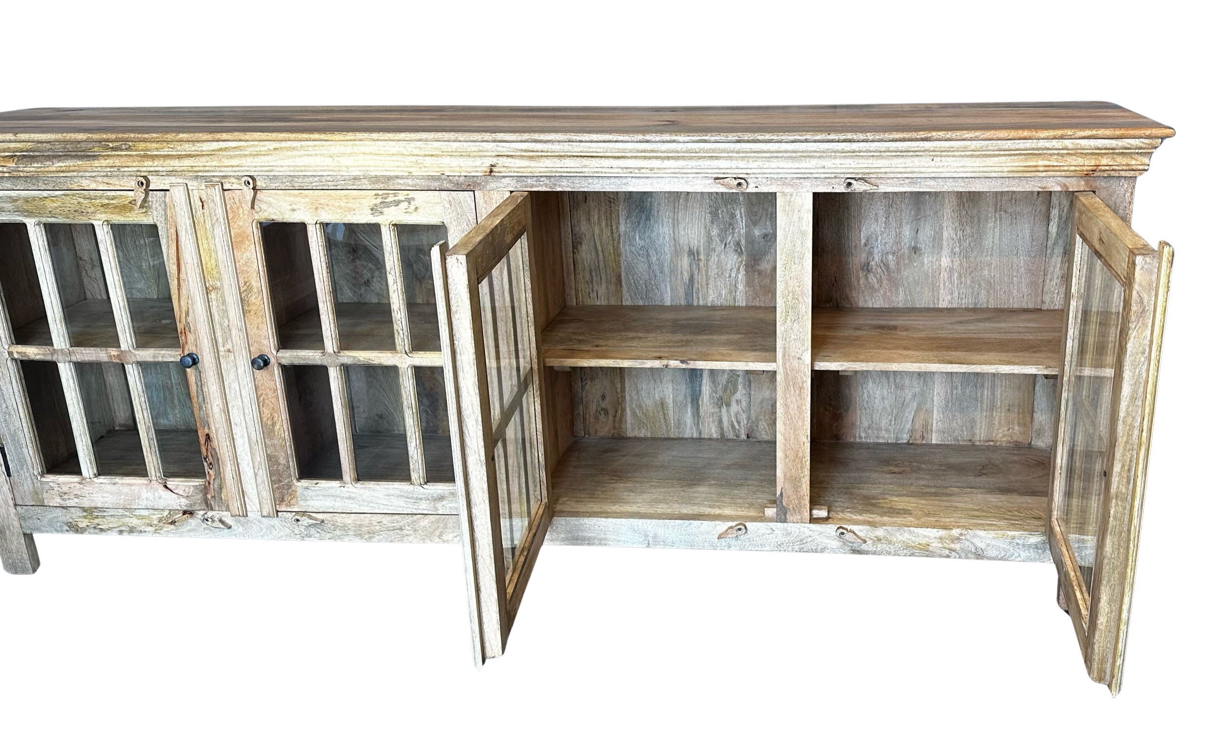 Wood 4 Door Sideboard with Glass Doors 