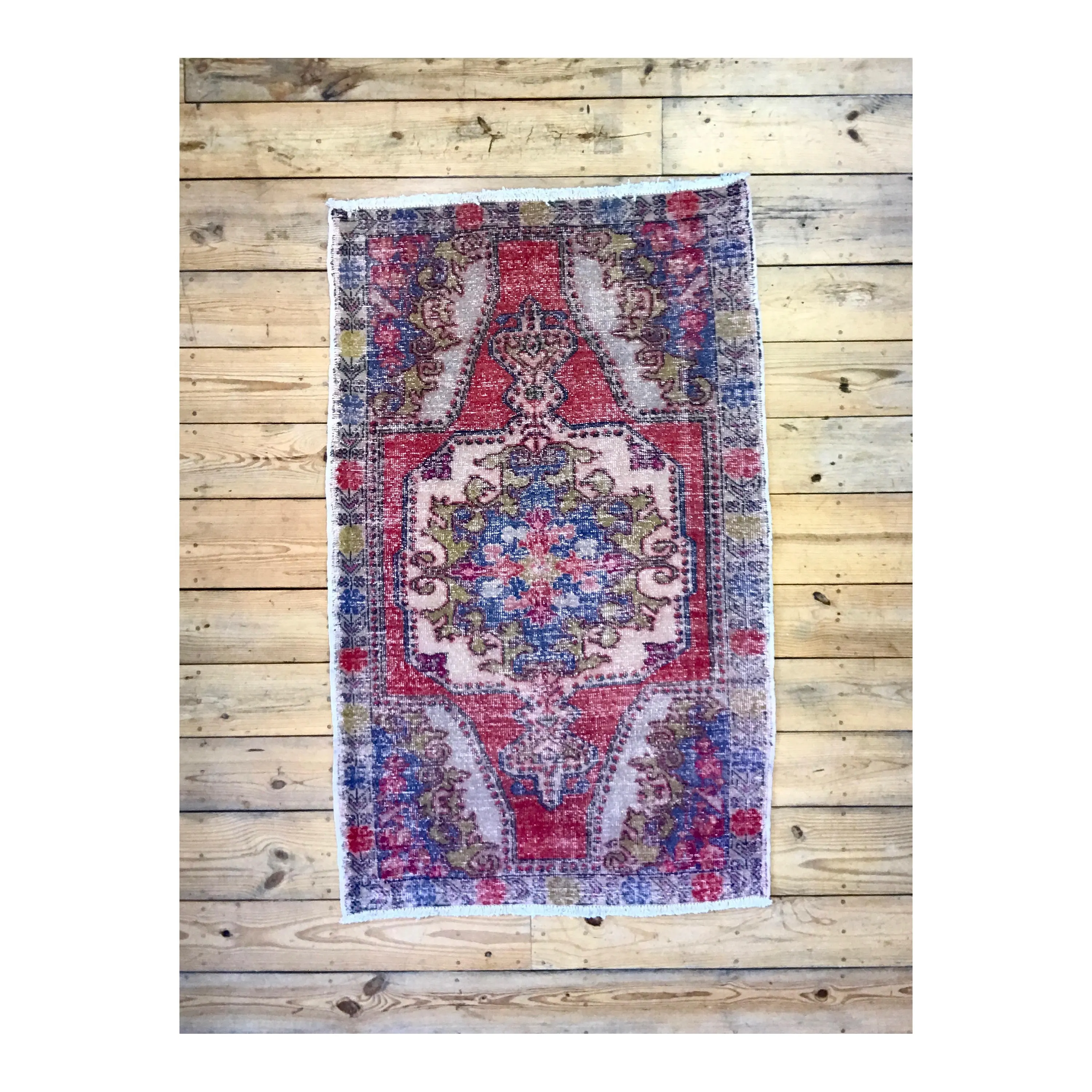 Vintage Hand Knotted Red, Blue, and Green Moroccan Wool Area Rug