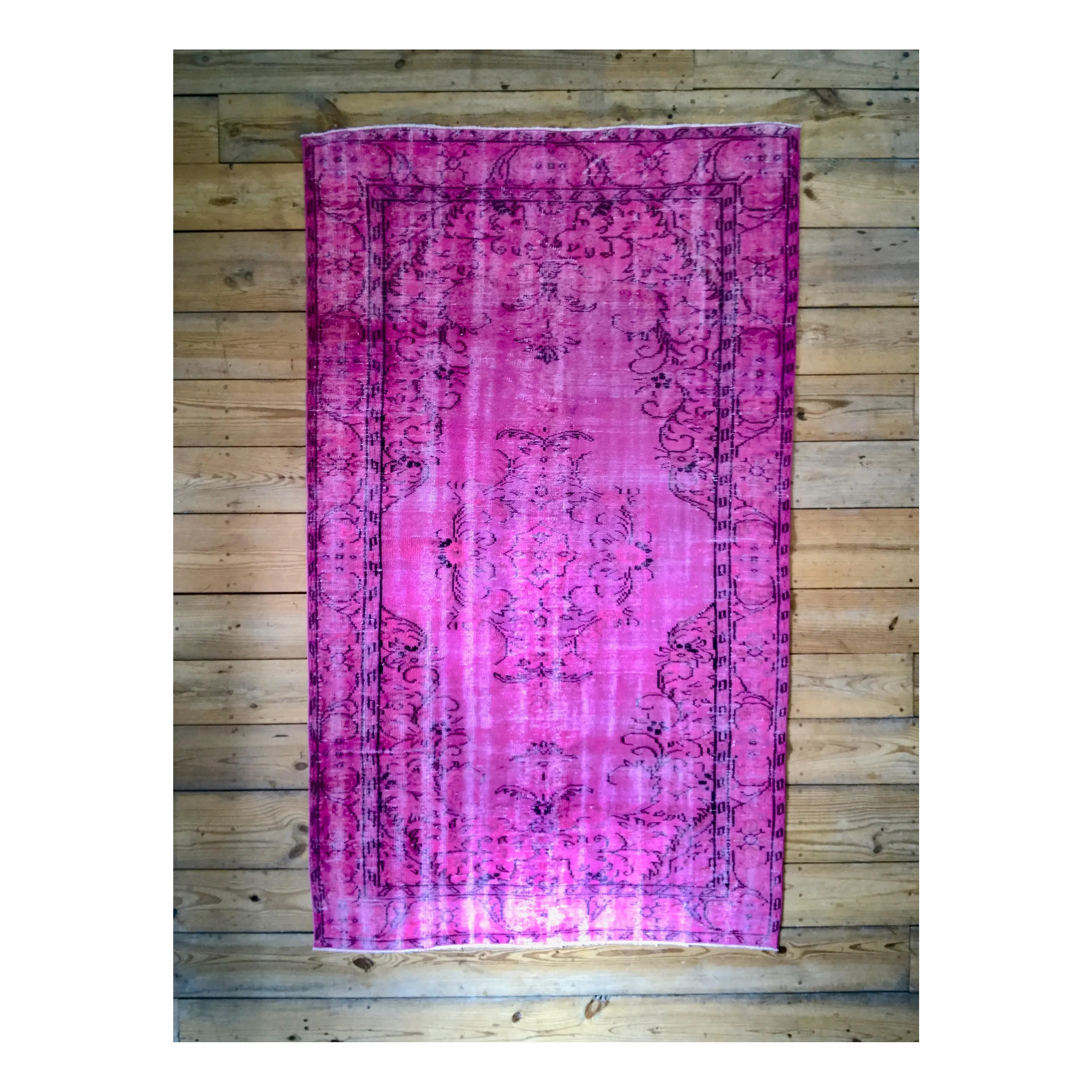 Vintage Hand Knotted Overdyed Pink Turkish Wool Area Rug