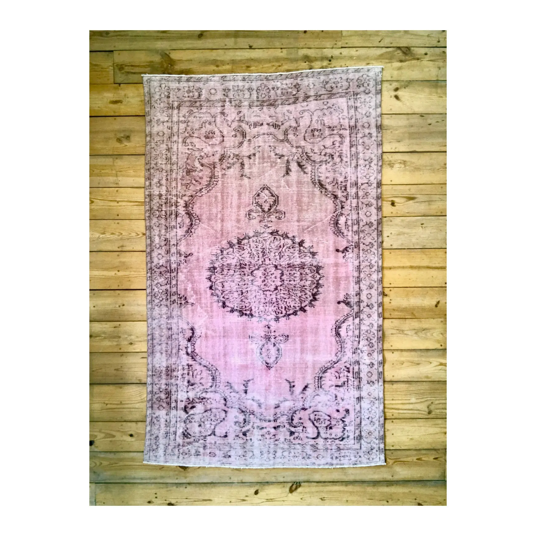 Vintage Hand Knotted Overdyed Pink Turkish Wool Area Rug