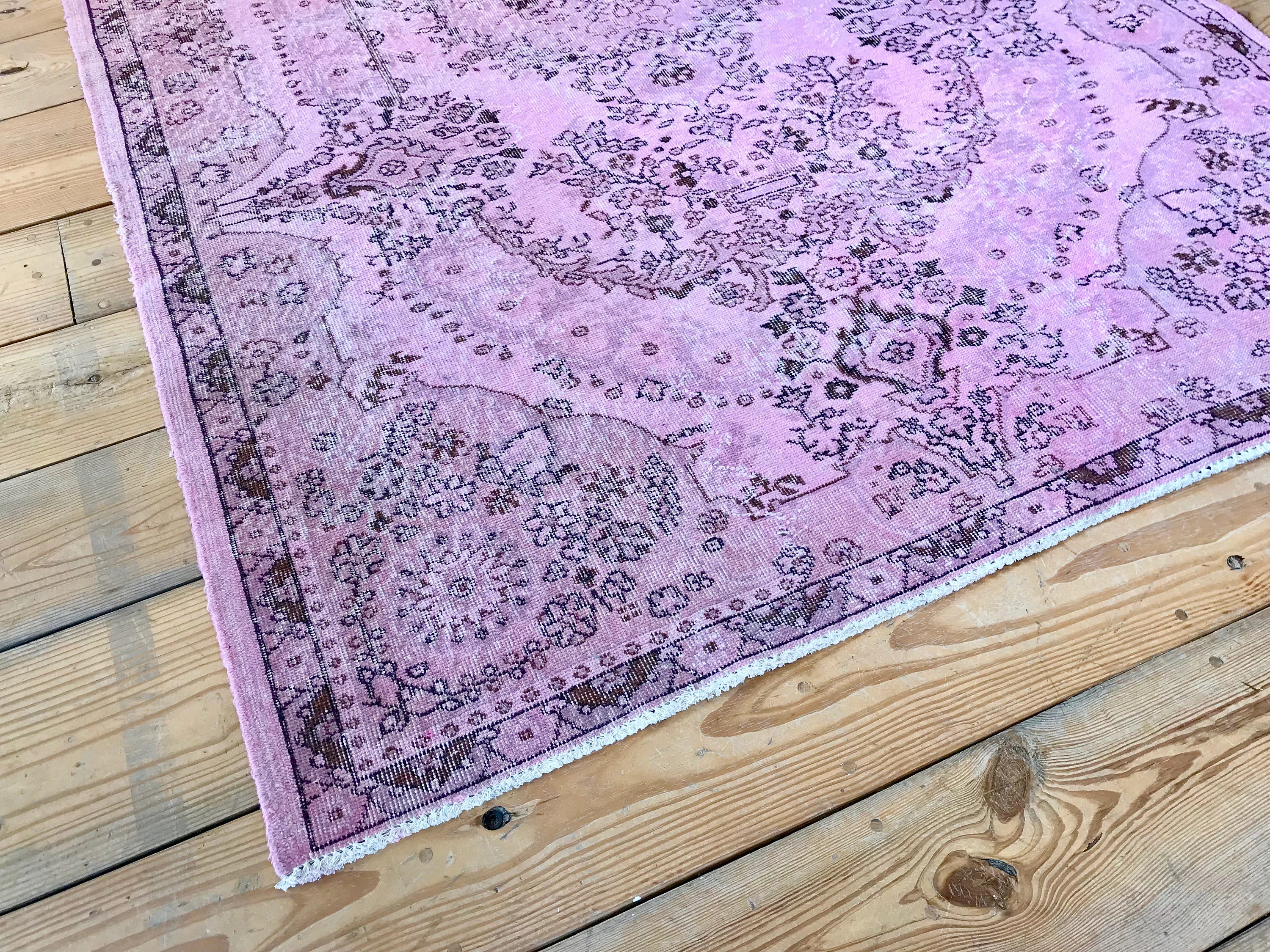 Vintage Hand Knotted Overdyed Pink Turkish Area Rug
