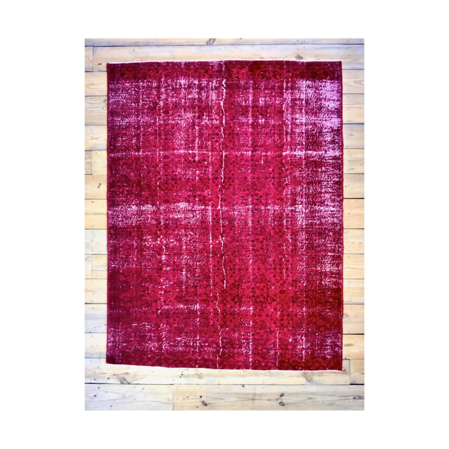 Vintage Hand Knotted Overdyed Red Turkish Wool Area Rug