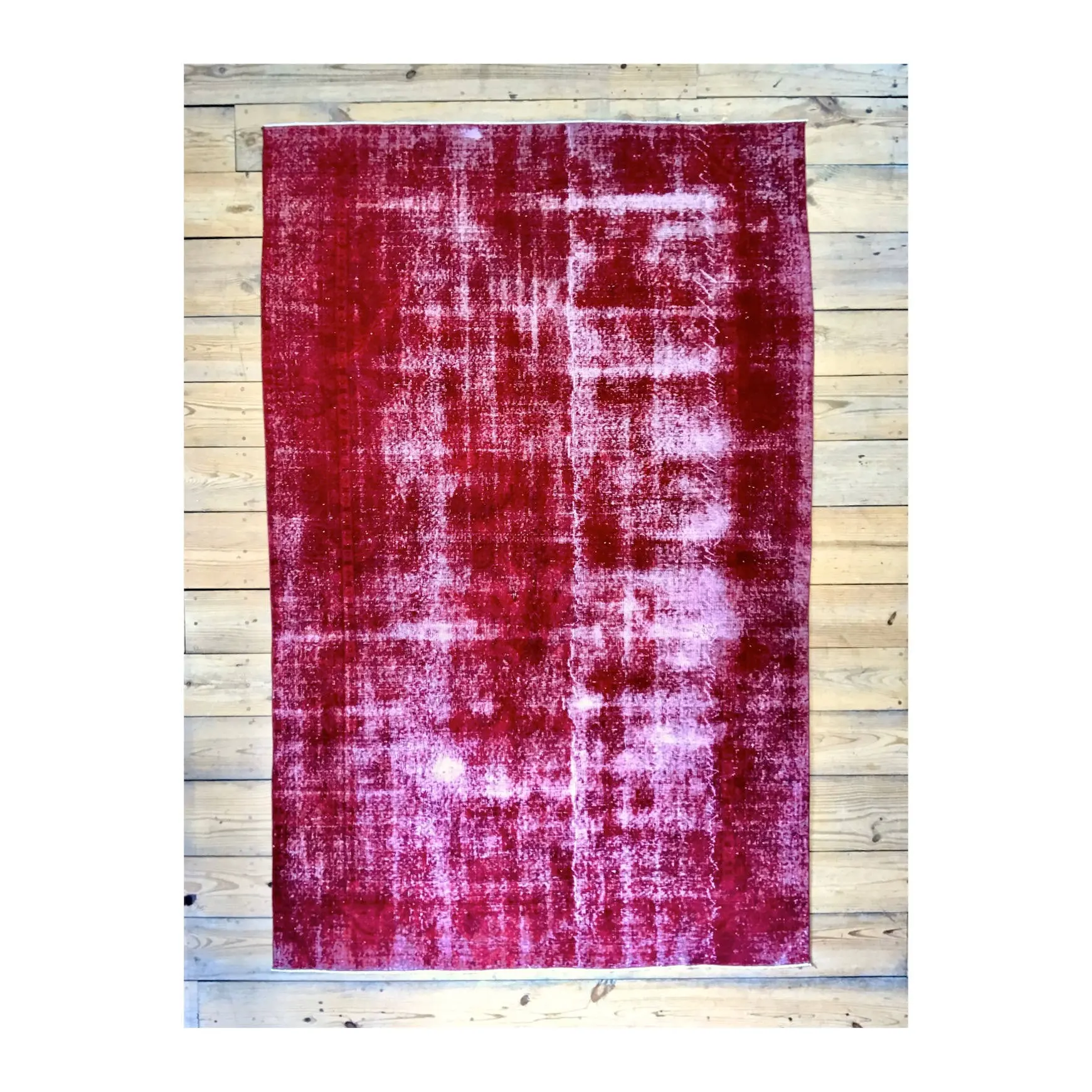 Vintage Hand Knotted Overdyed Red Turkish Wool Area Rug
