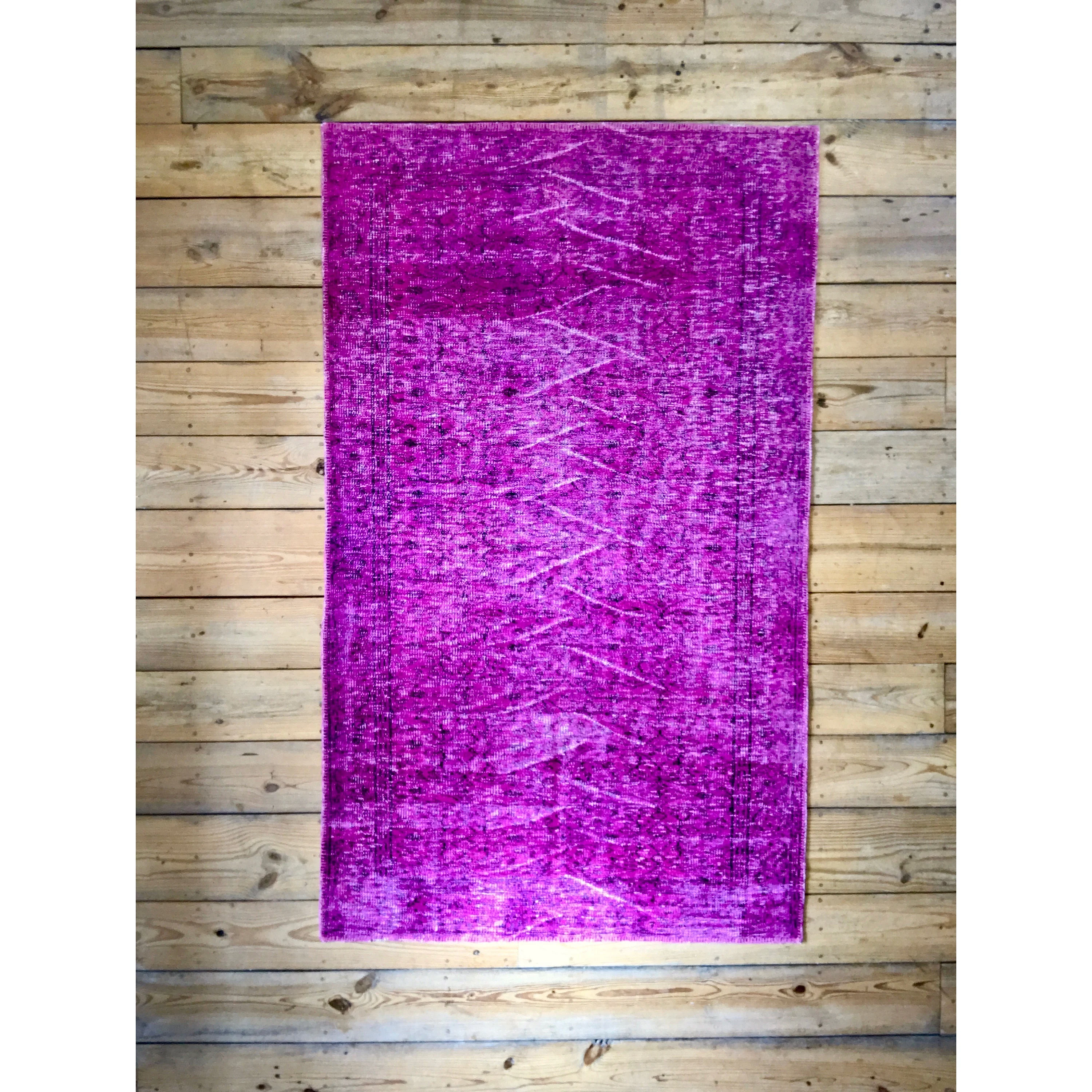 Vintage Hand Knotted Overdyed Pink Turkish Wool Area Rug