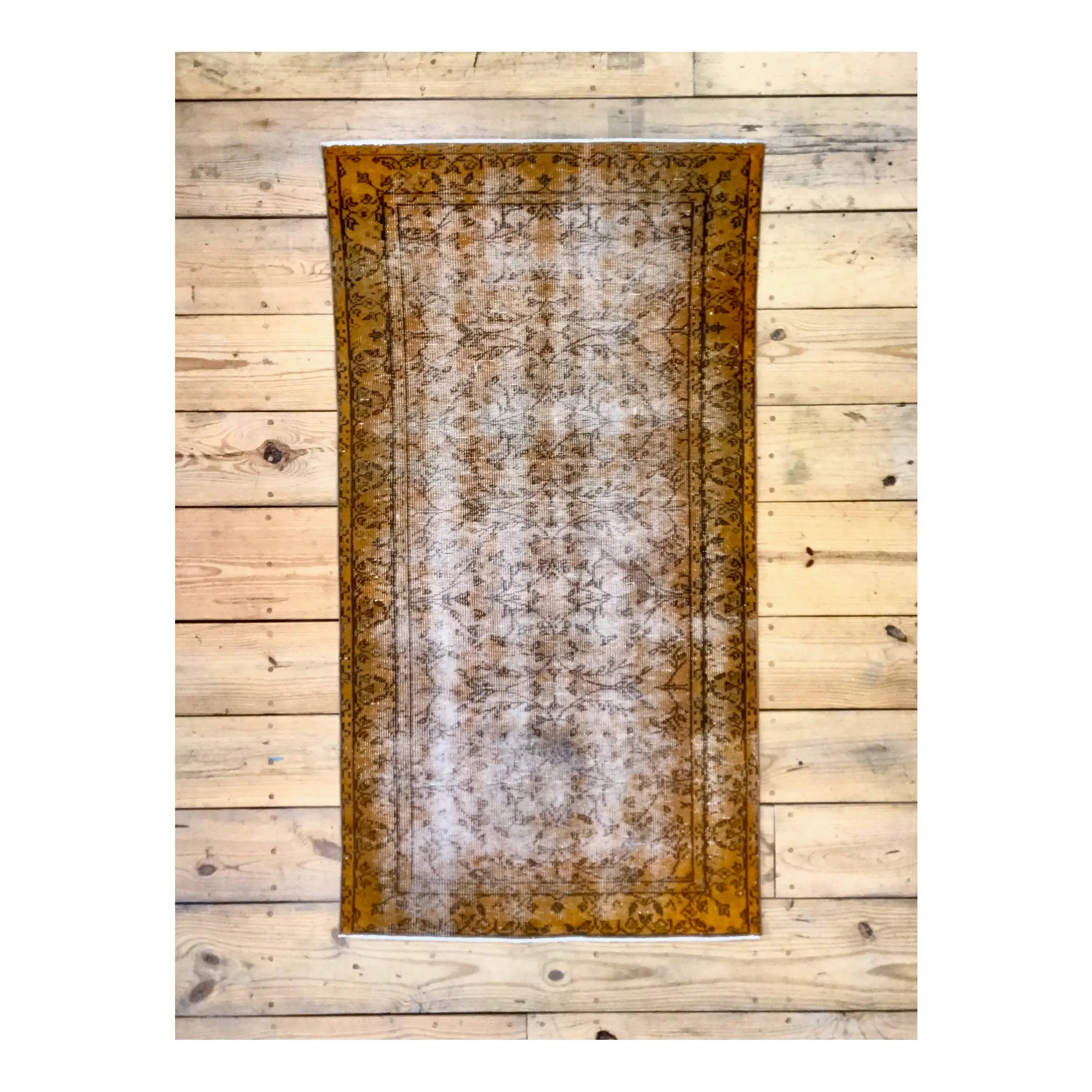 Vintage Hand Knotted Overdyed Orange Turkish Wool Area Rug