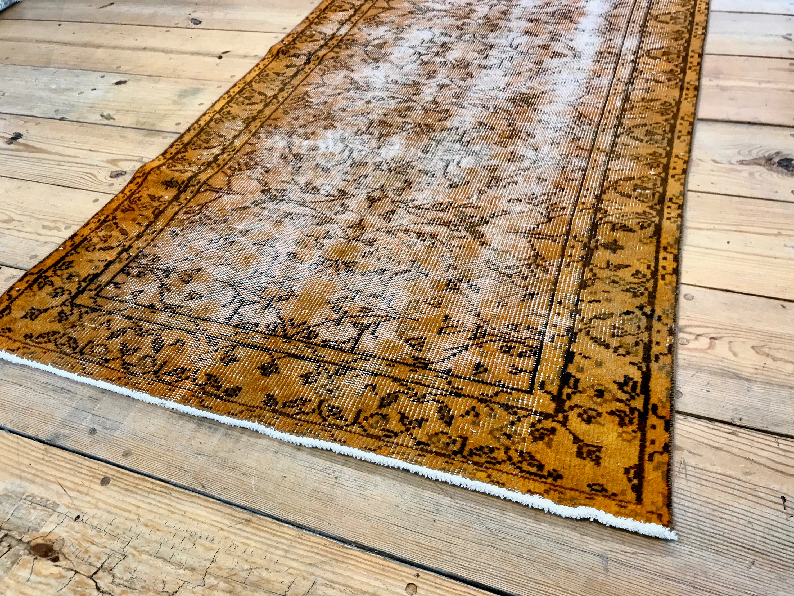 Vintage Hand Knotted Overdyed Orange Turkish Wool Area Rug