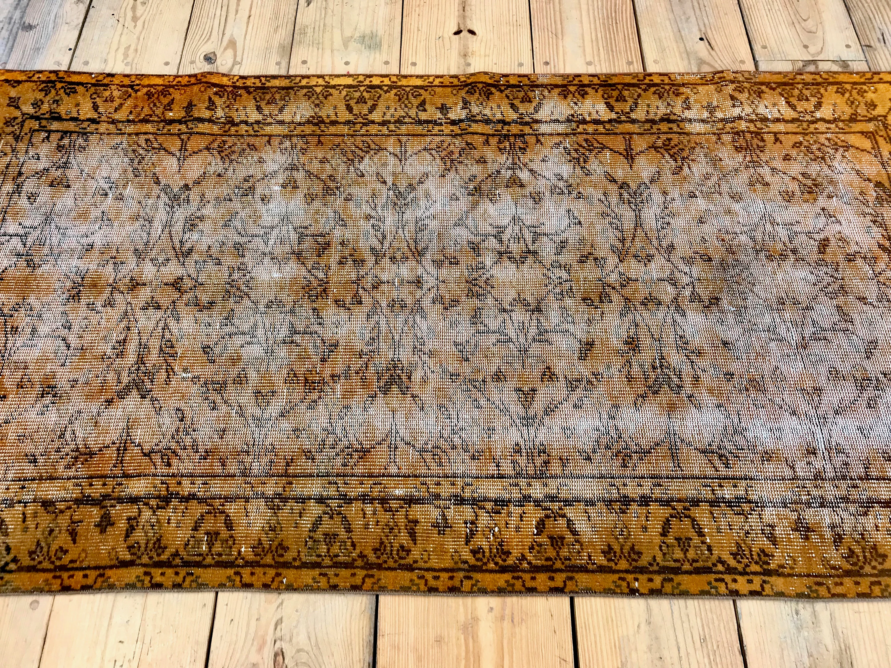 Vintage Hand Knotted Overdyed Orange Turkish Wool Area Rug