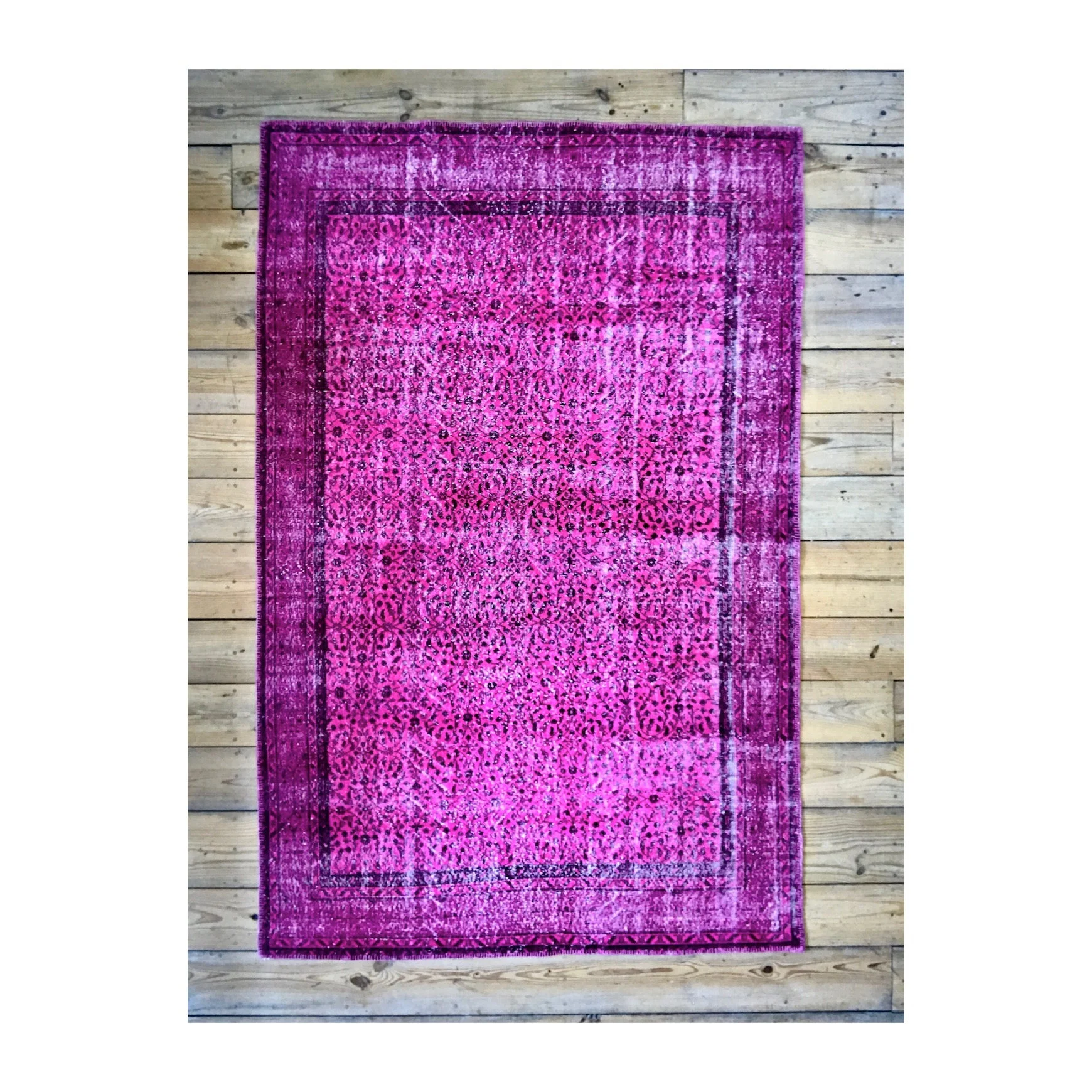 Vintage Hand Knotted Overdyed Pink Turkish Wool Area Rug