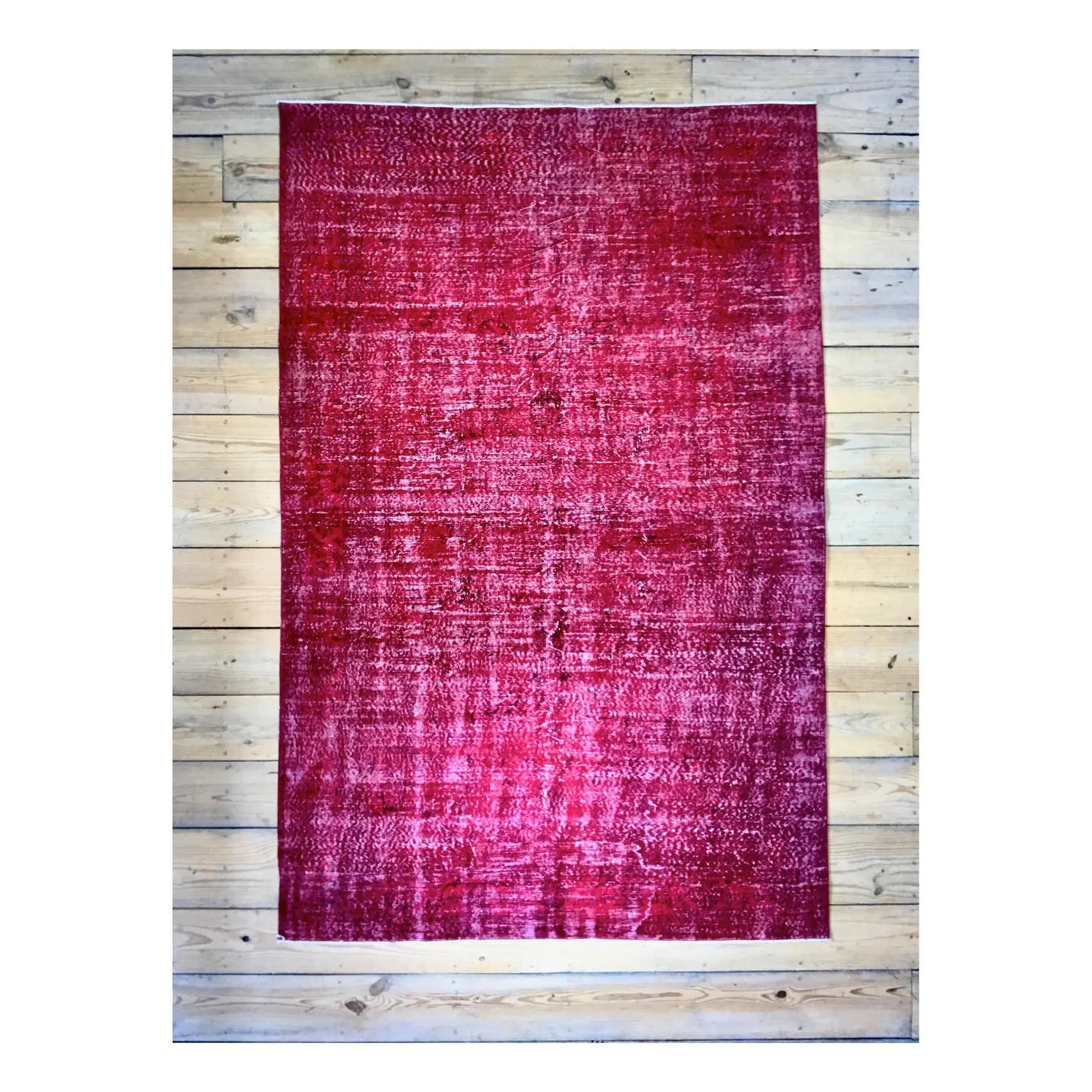 Vintage Hand Knotted Overdyed Red Turkish Wool Area Rug