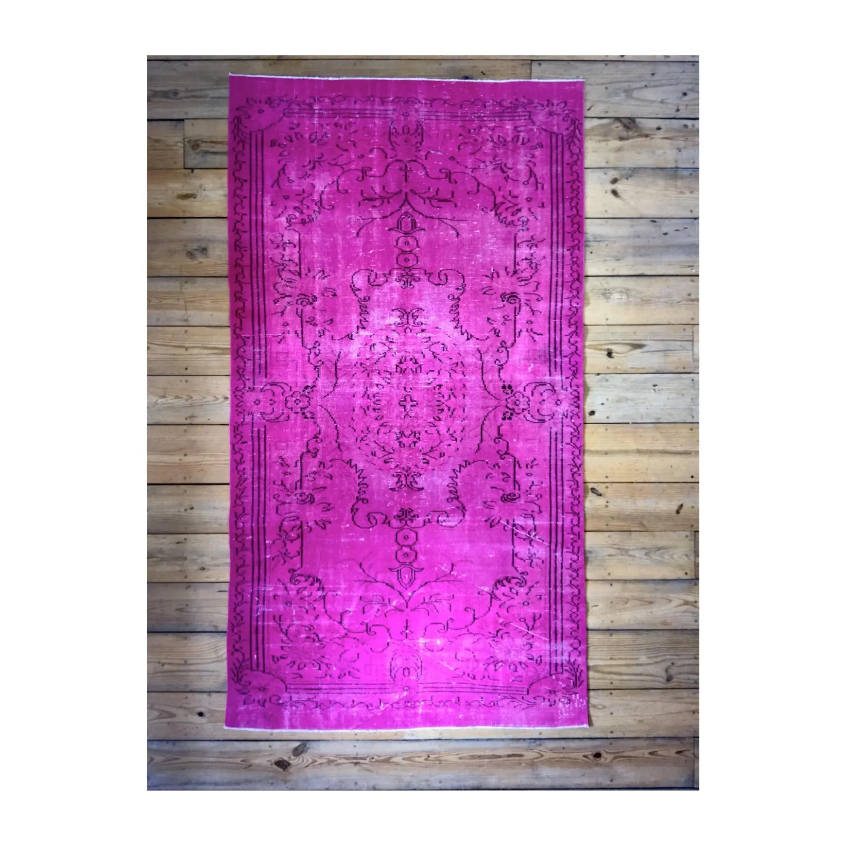 Vintage Hand Knotted Overdyed Pink Turkish Wool Area Rug