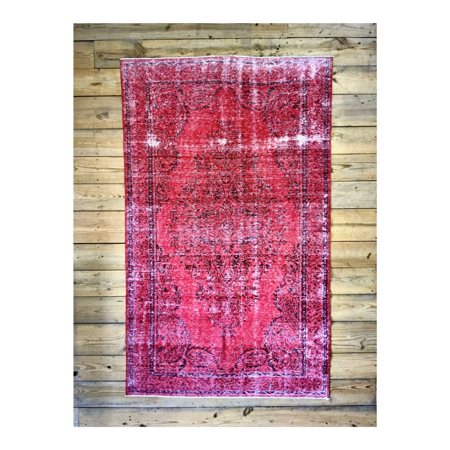 Vintage Hand Knotted Overdyed Red Turkish Wool Area Rug