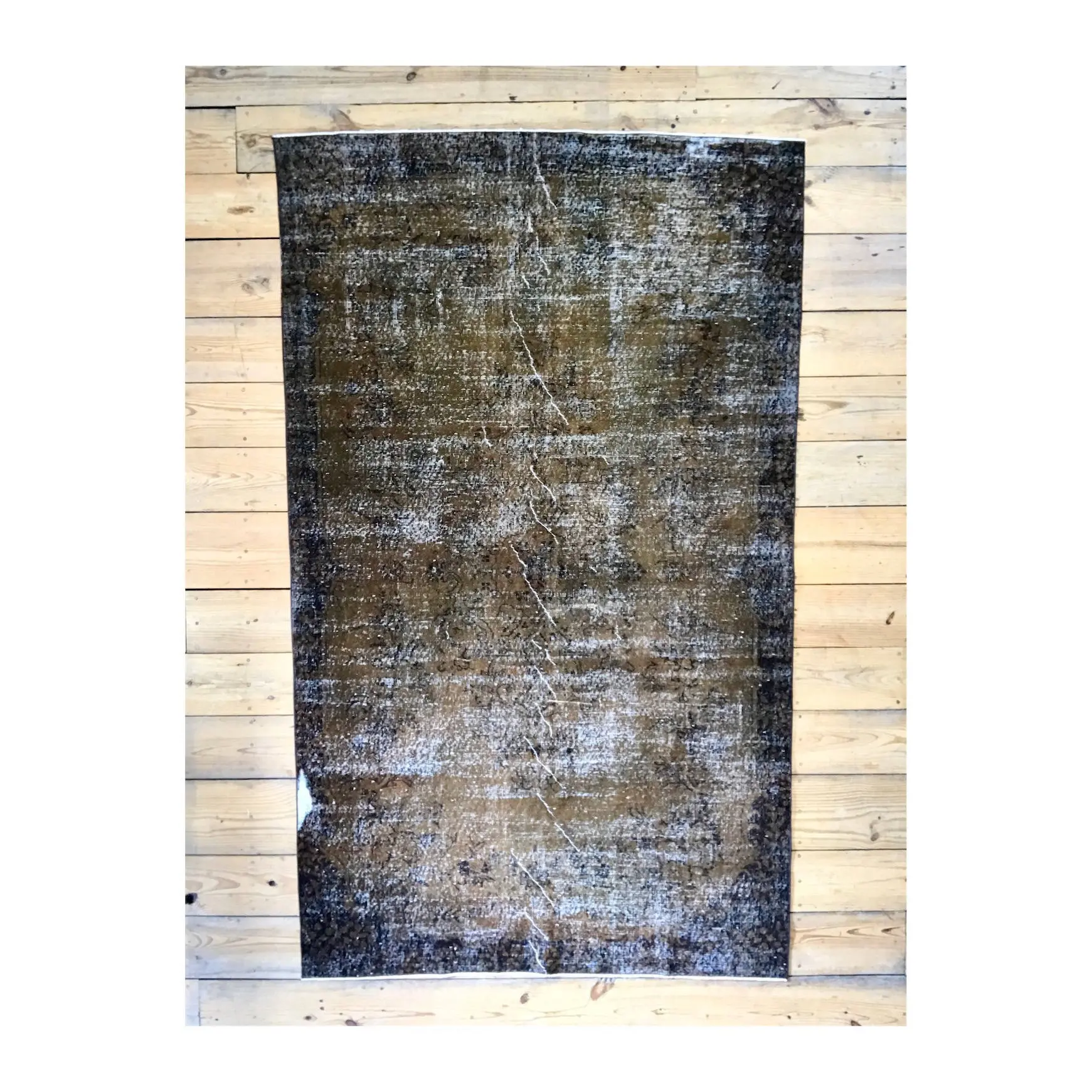 Vintage Hand Knotted Overdyed Brown Turkish Wool Area Rug