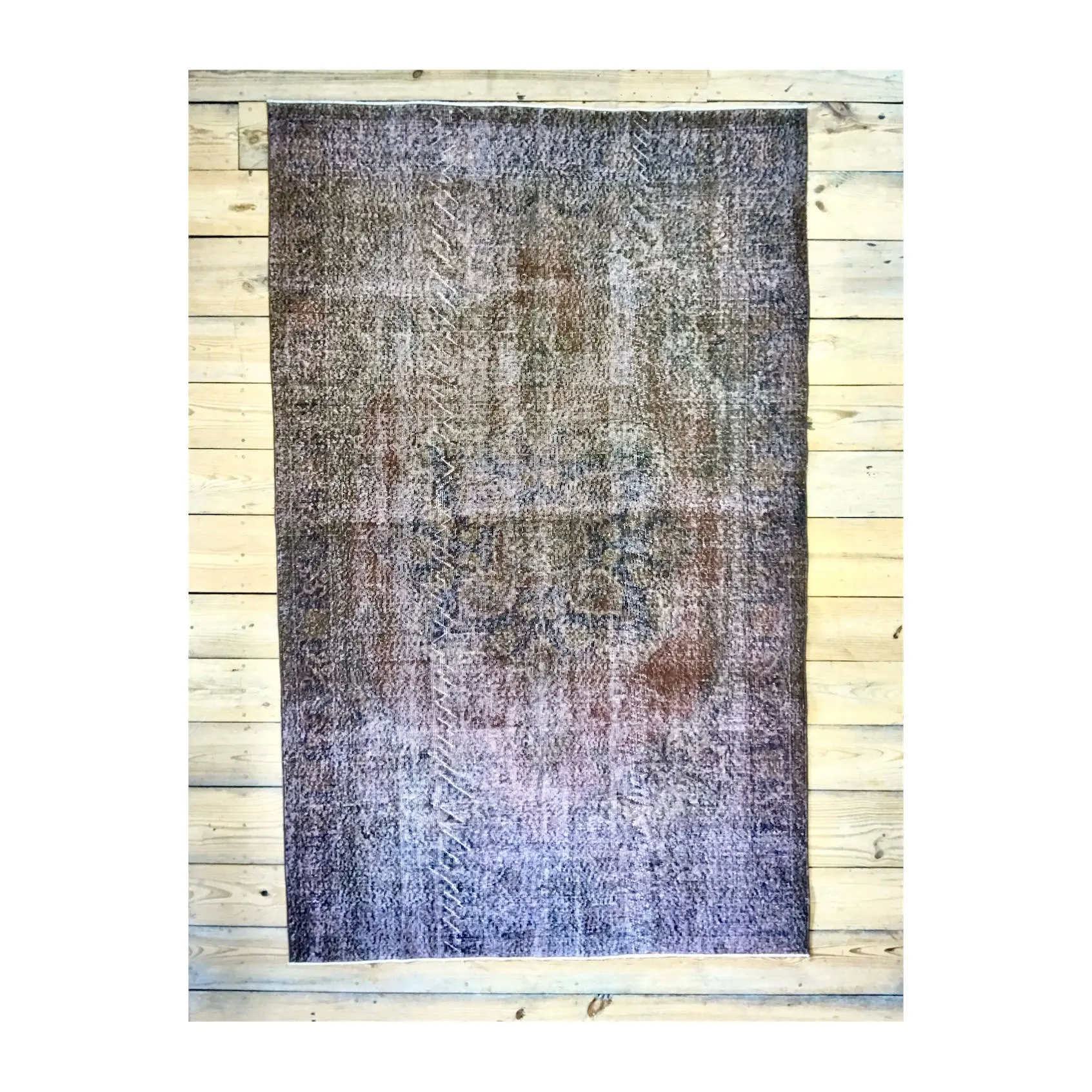 Vintage Hand Knotted Overdyed Brown Turkish Wool Area Rug