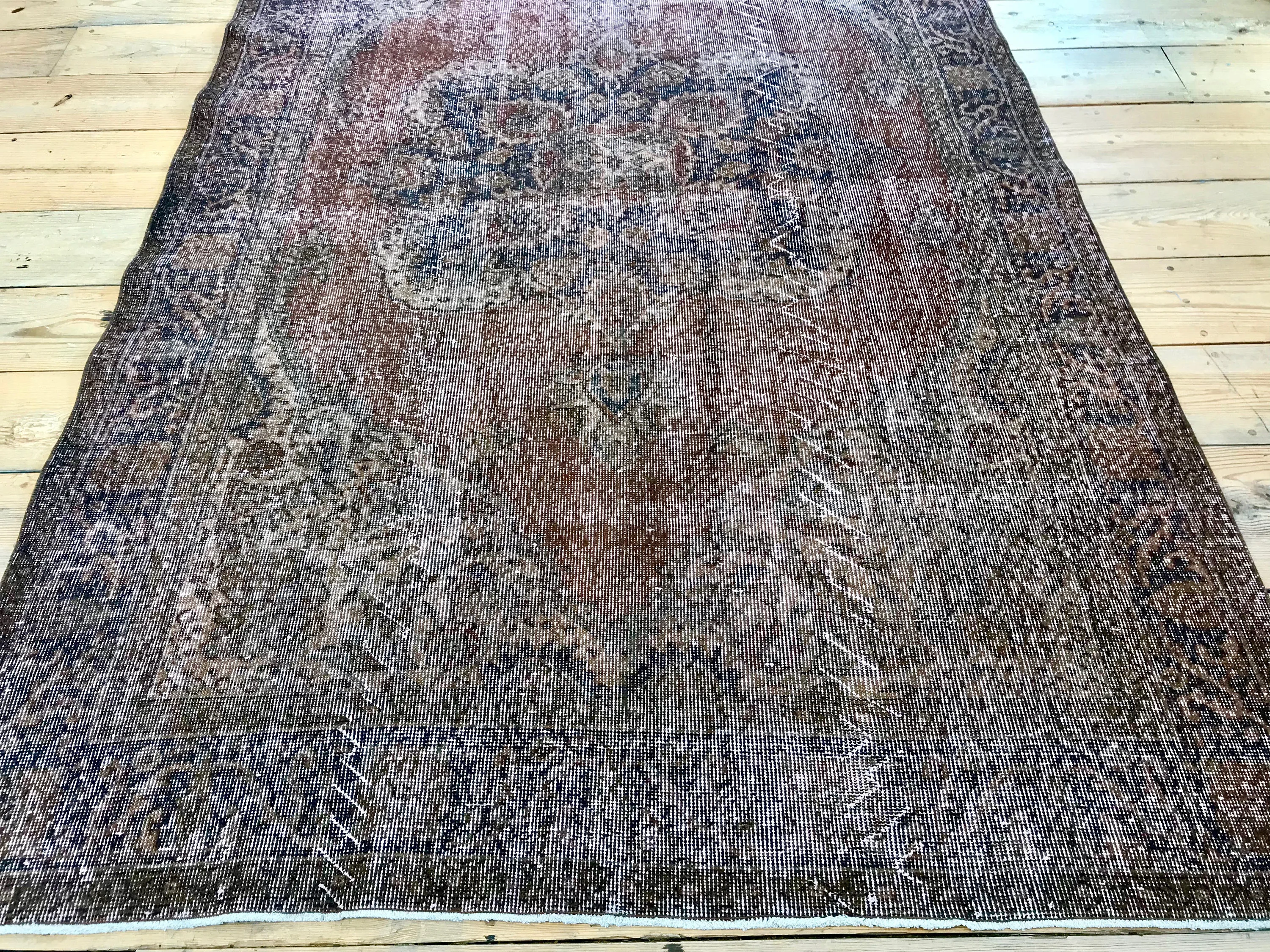 Vintage Hand Knotted Overdyed Brown Turkish Wool Area Rug
