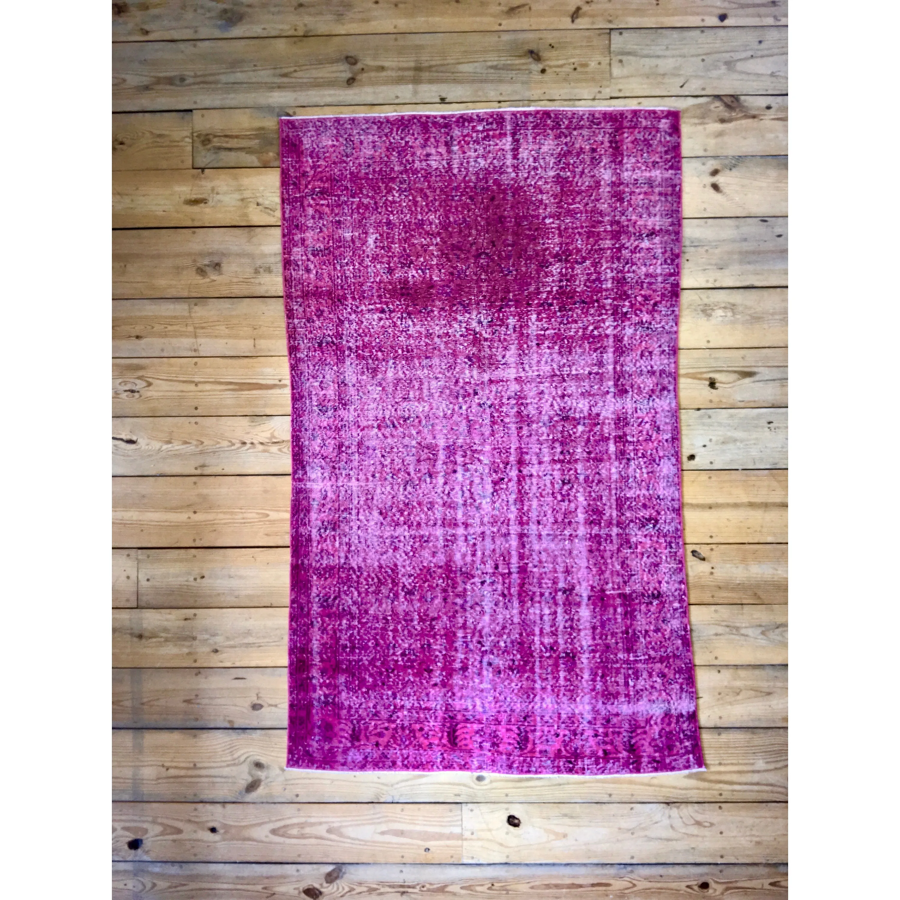 Vintage Hand Knotted Overdyed Pink Turkish Wool Area Rug