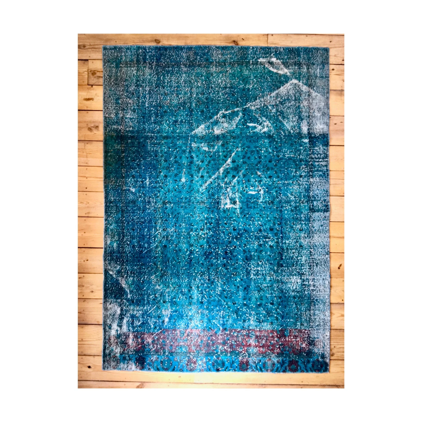 Vintage Hand Knotted Overdyed Teal Turkish Wool Area Rug