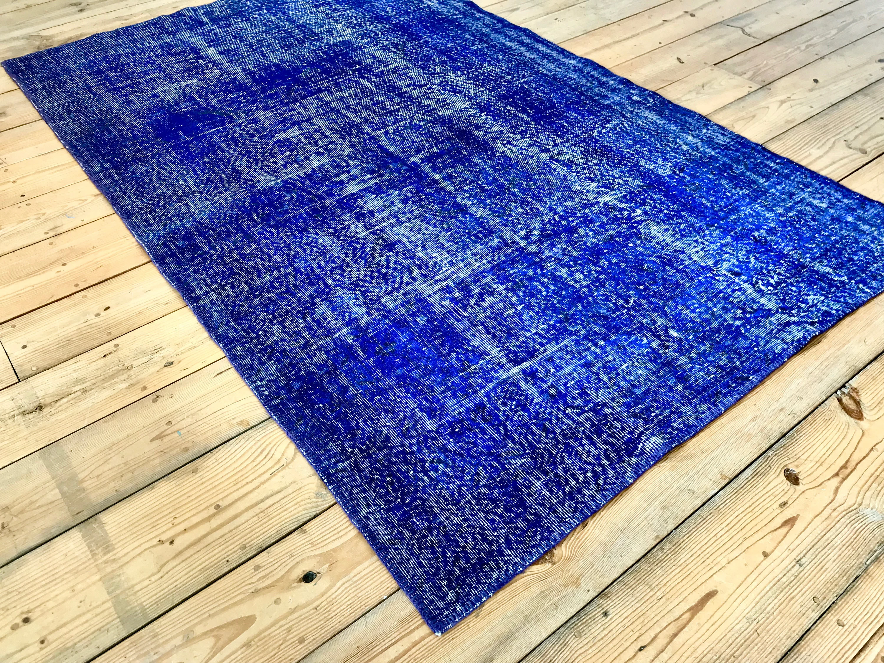 Vintage Hand Knotted Overdyed Teal Turkish Wool Area Rug