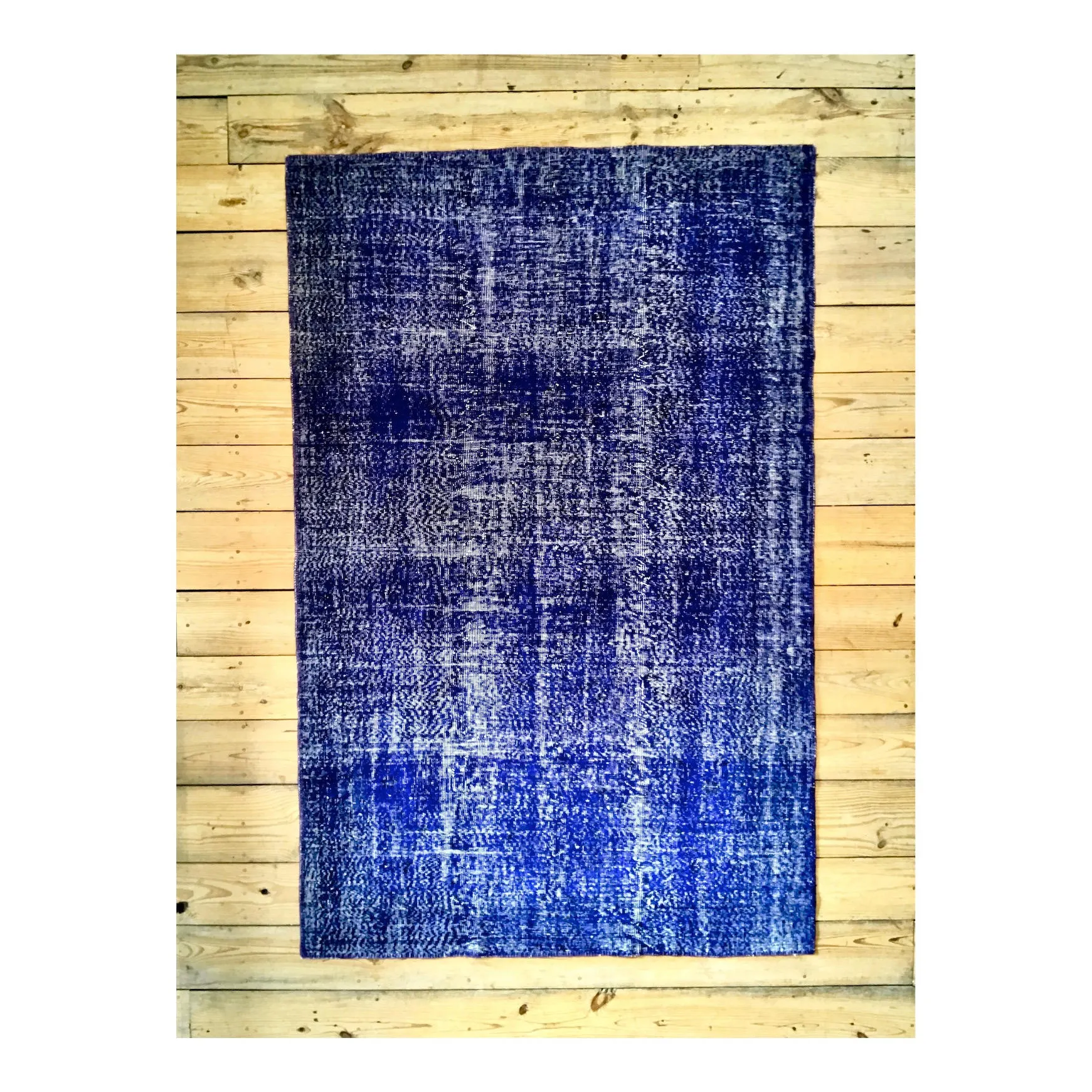 Vintage Hand Knotted Overdyed Teal Turkish Wool Area Rug