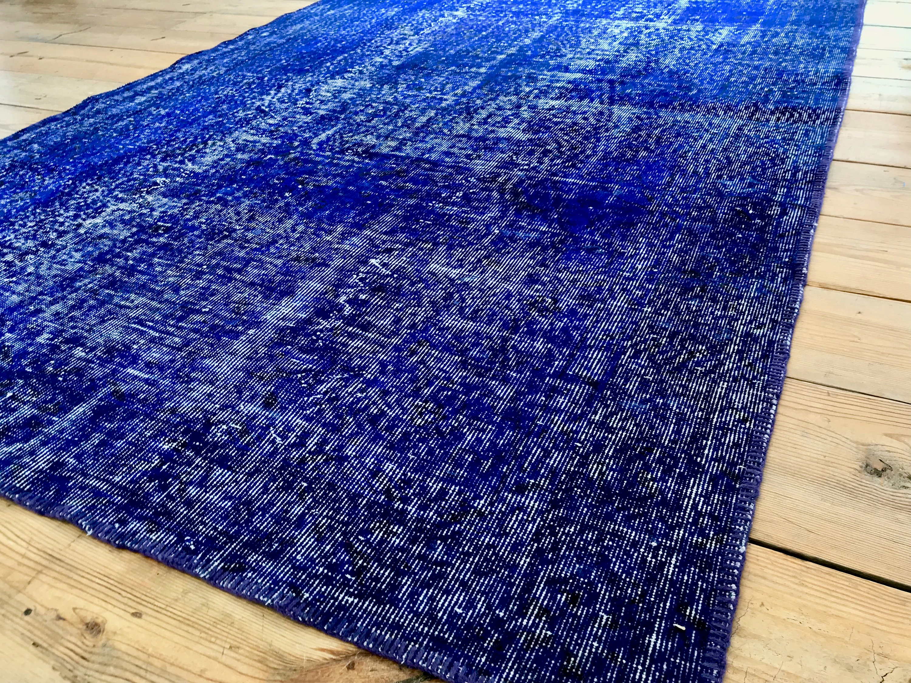 Vintage Hand Knotted Overdyed Teal Turkish Wool Area Rug