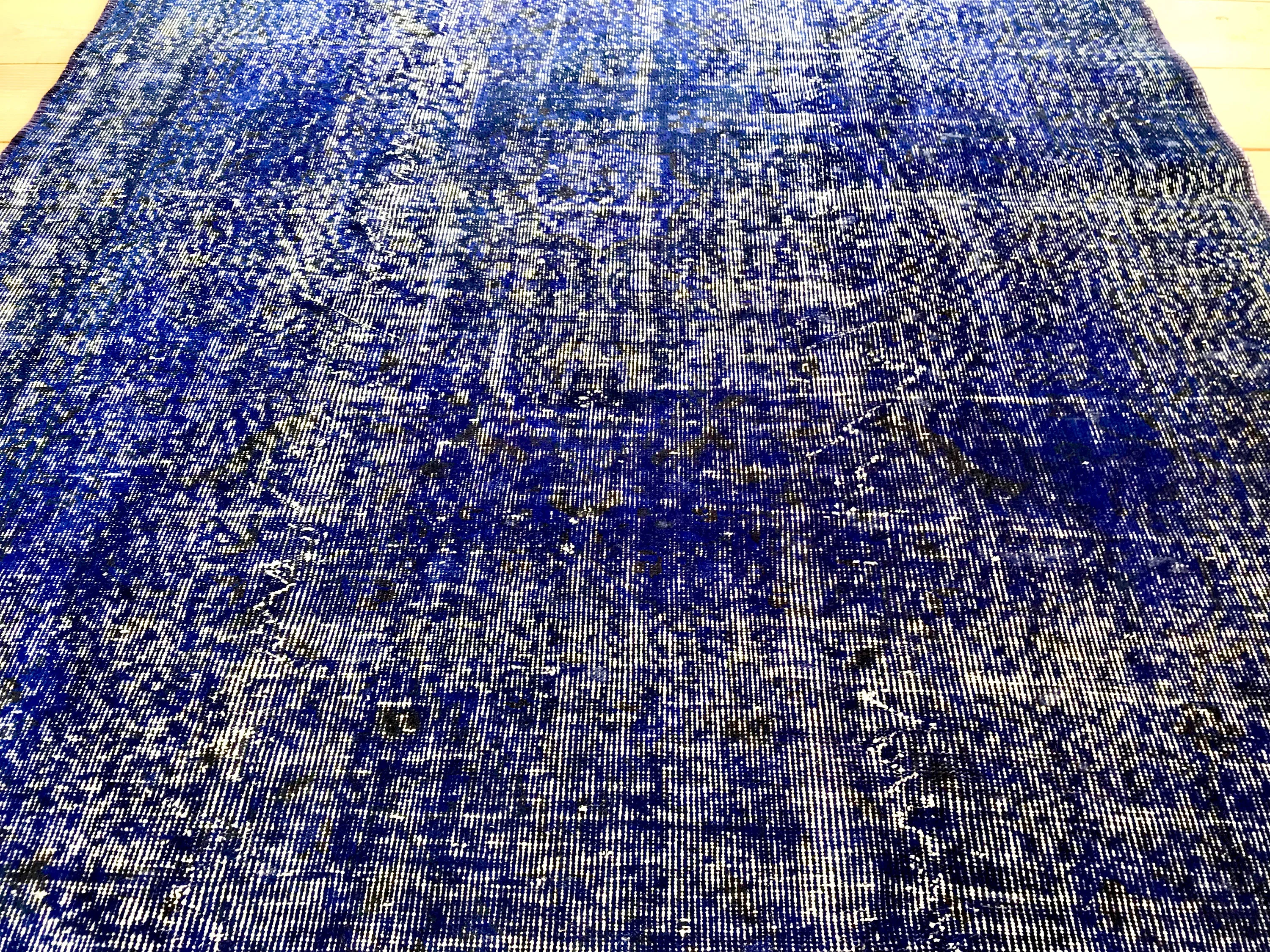 Vintage Hand Knotted Overdyed Teal Turkish Wool Area Rug