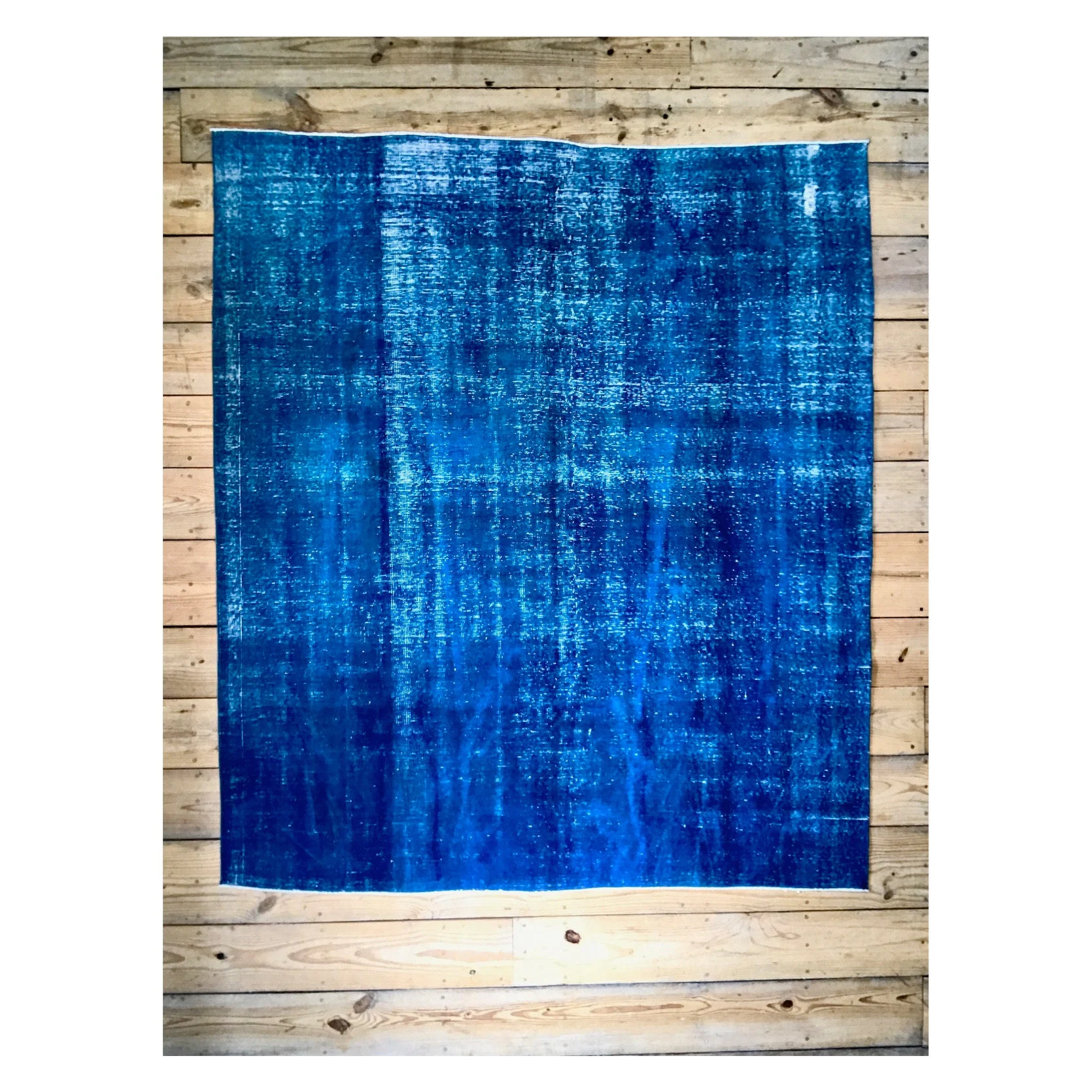 Vintage Hand Knotted Overdyed Blue Turkish Wool Area Rug