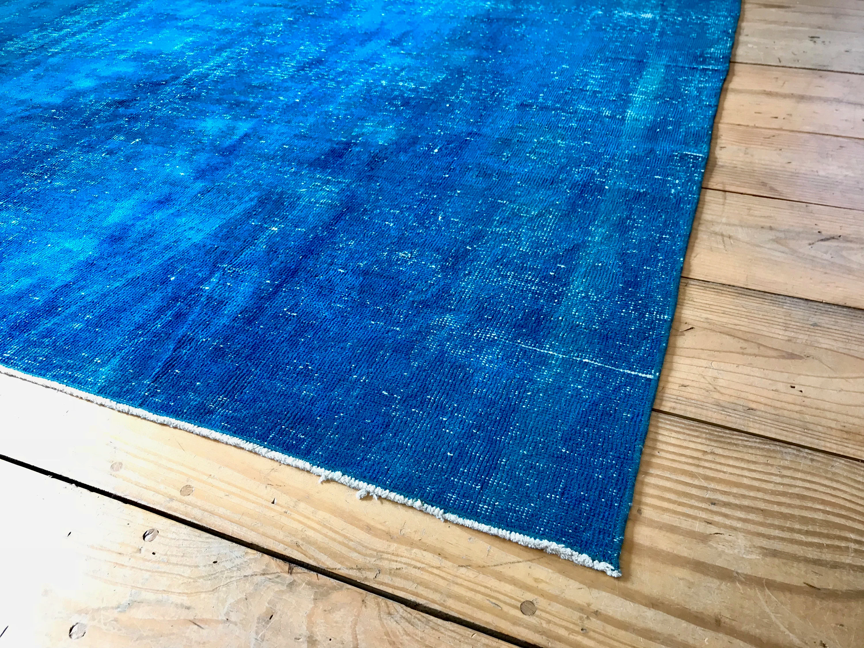 Vintage Hand Knotted Overdyed Blue Turkish Wool Area Rug