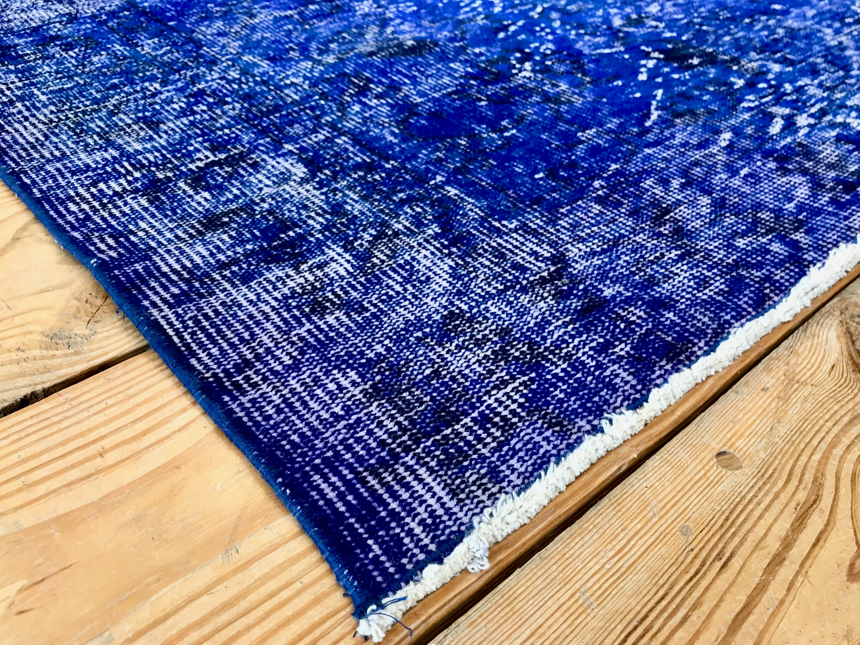 Vintage Hand Knotted Overdyed Blue Turkish Wool Area Rug