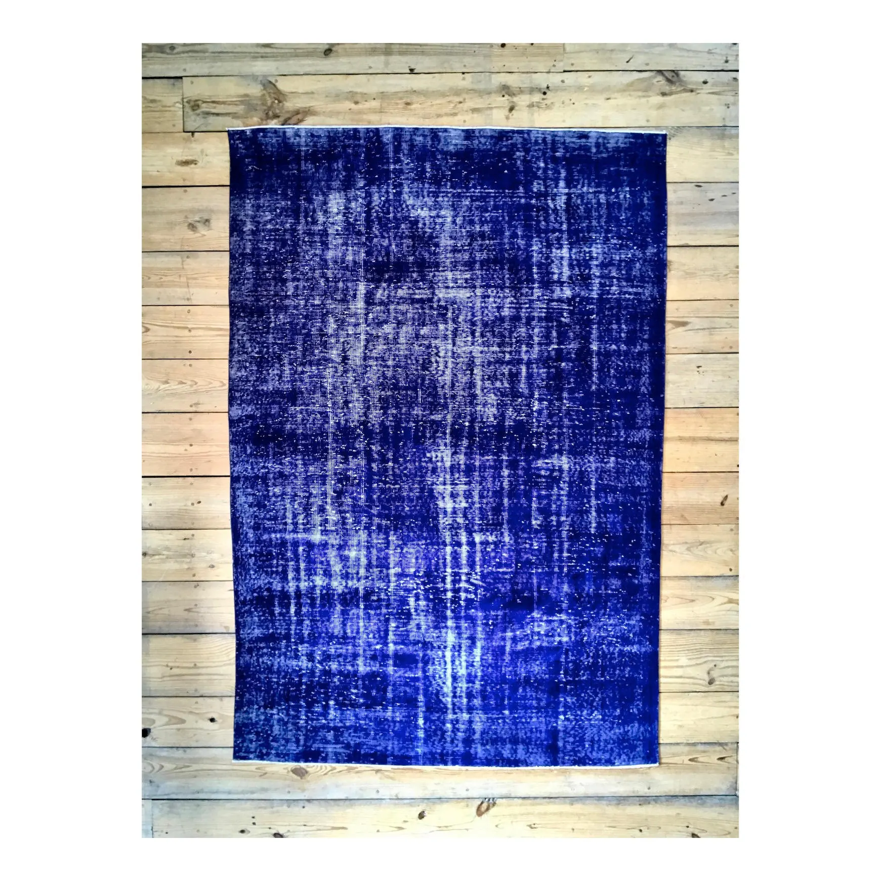 Vintage Hand Knotted Overdyed Blue Turkish Wool Area Rug