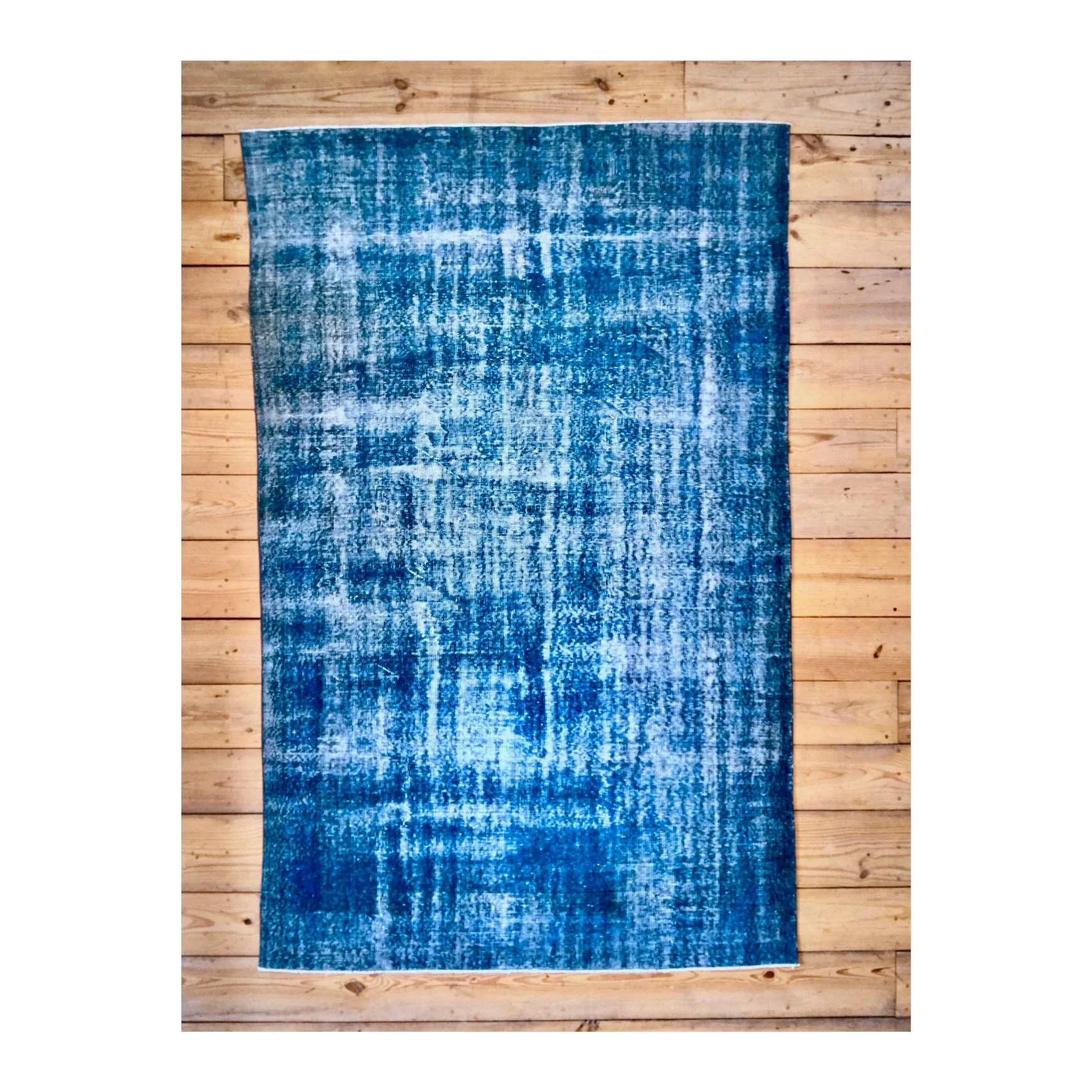 Vintage Hand Knotted Overdyed Teal Turkish Wool Area Rug