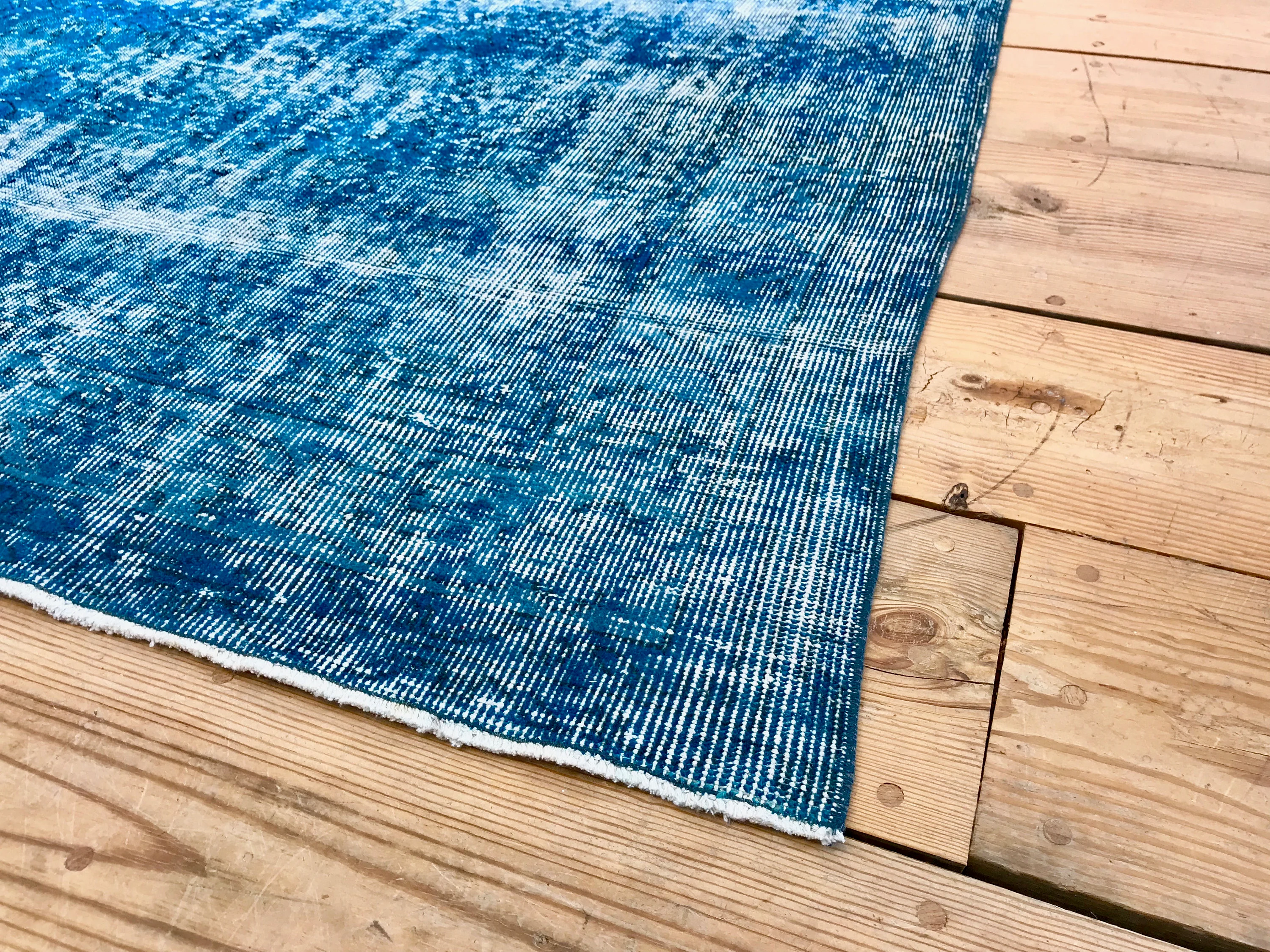 Vintage Hand Knotted Overdyed Teal Turkish Wool Area Rug