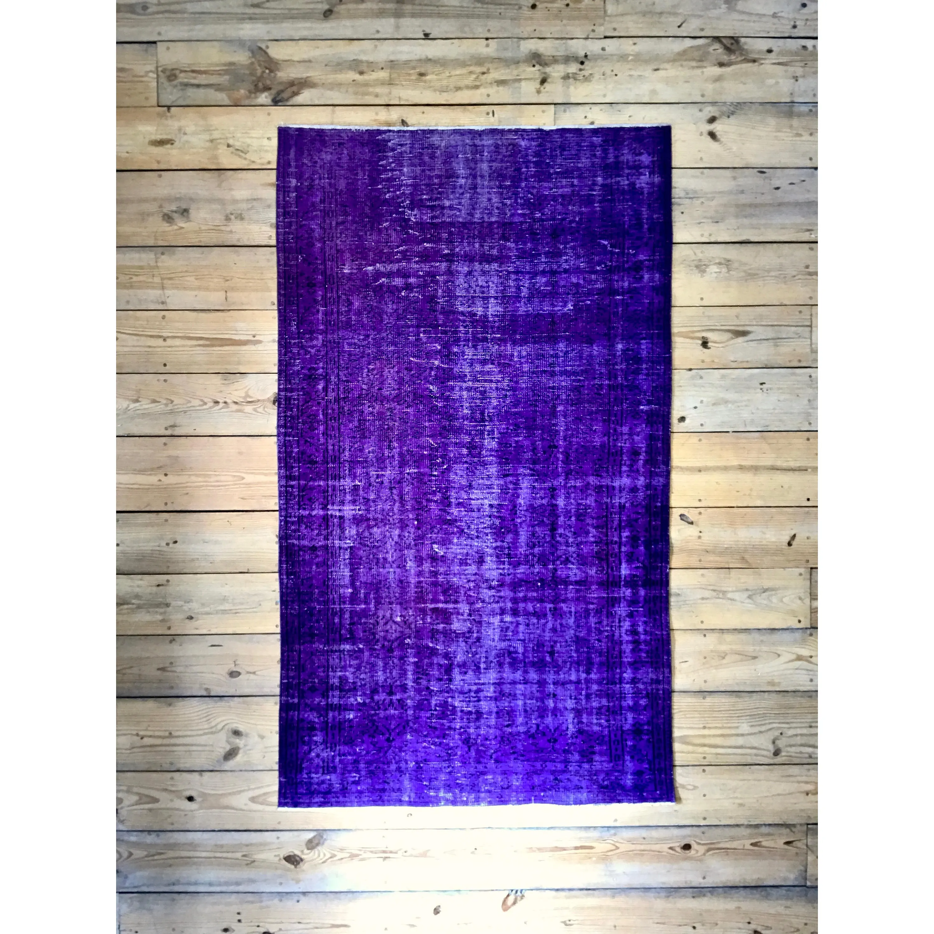 Vintage Hand Knotted Overdyed Purple Turkish Wool Area Rug