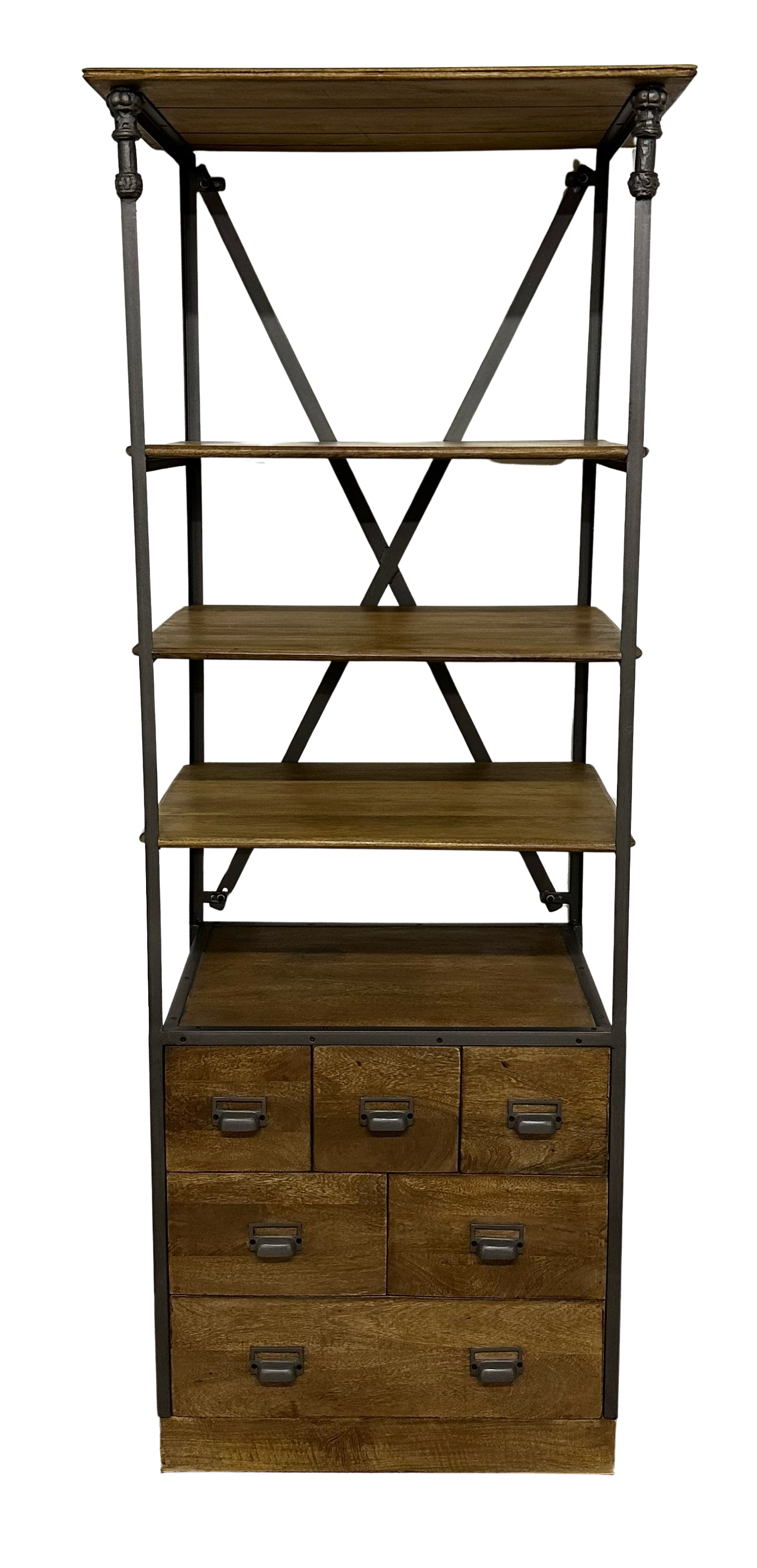 Narrow Teak and Steel Shelf