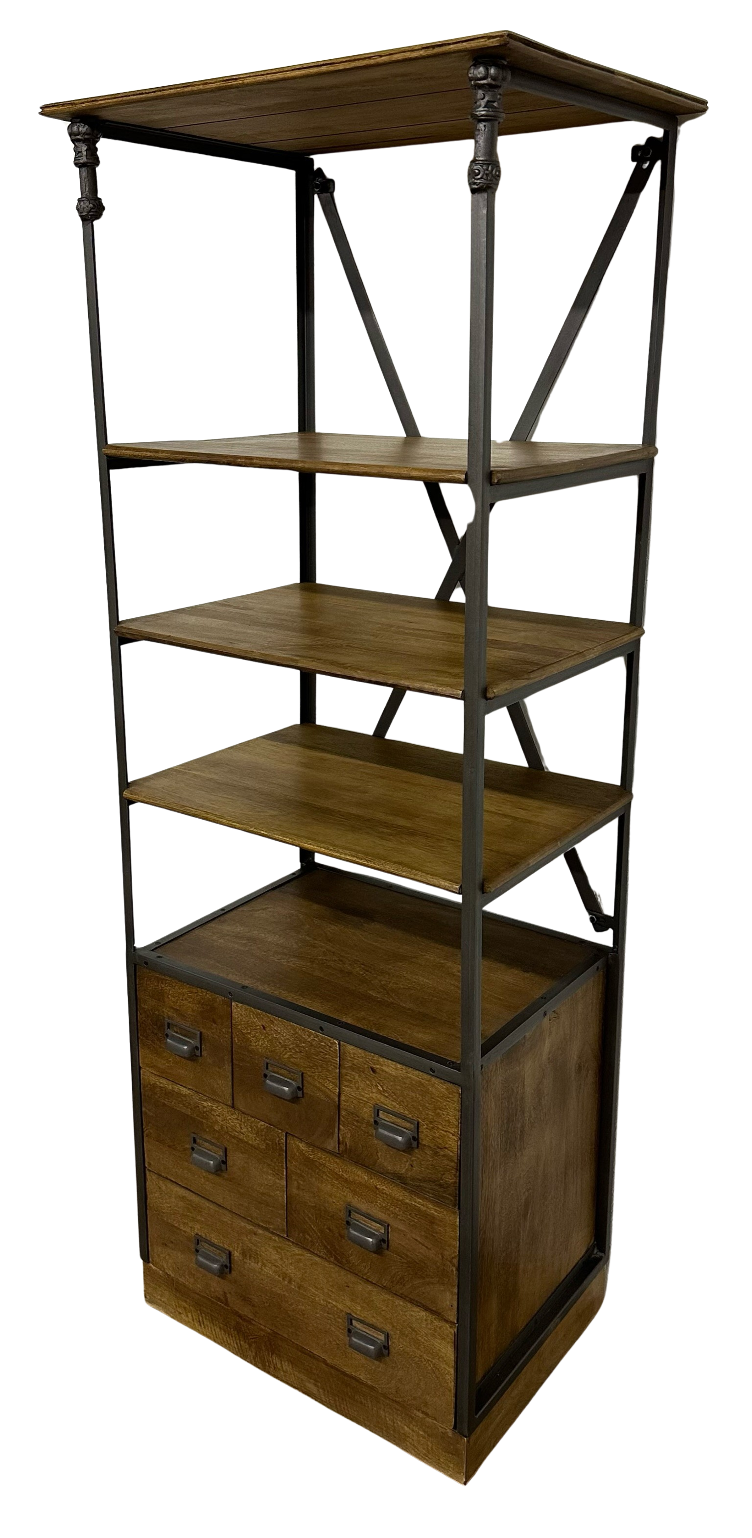 Narrow Teak and Steel Shelf