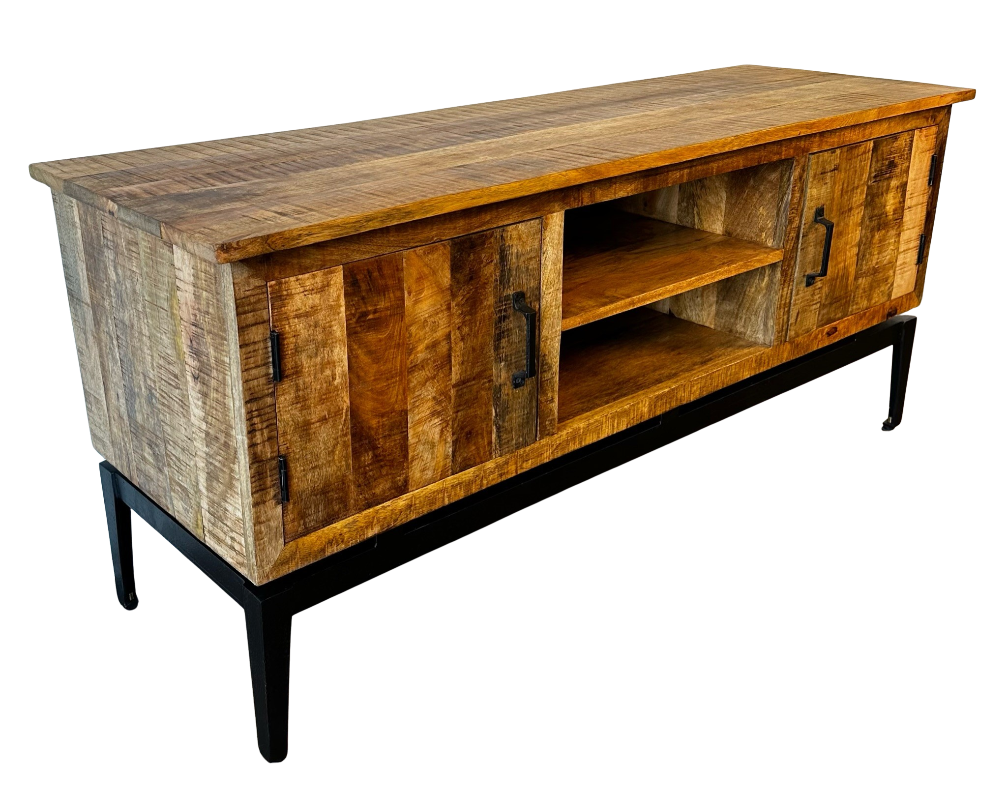 Wood TV Stand with Iron Base